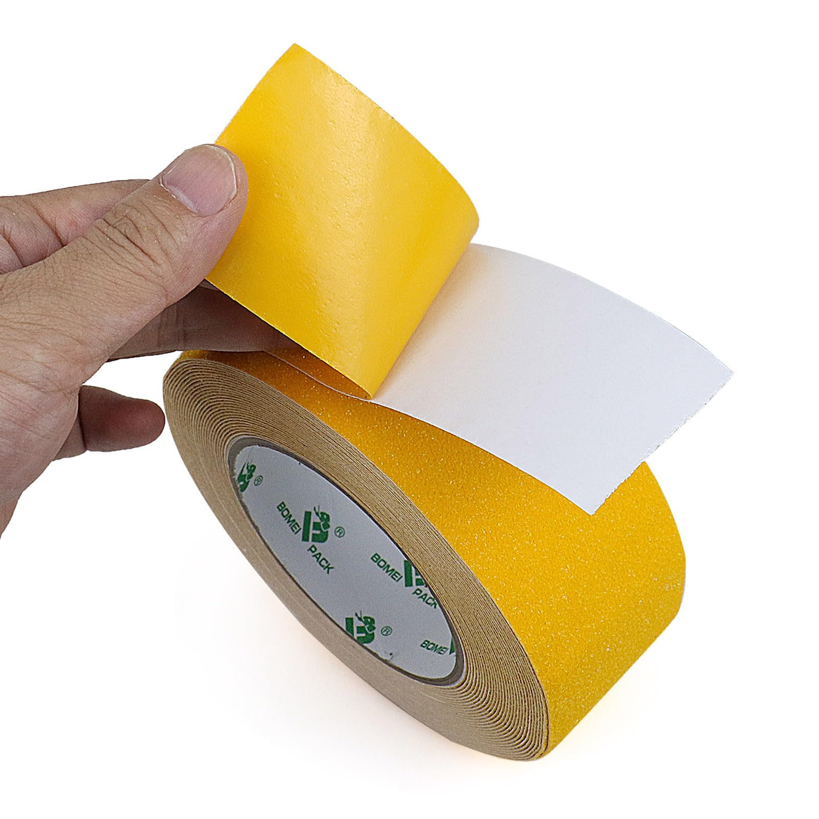 BOMEI PACK Lot de 2 rouleaux de 5 cm x 10 m Jaune Ruban antidérapant adhésif de sécurité haute traction Forte poignée abrasive Bandes antidérapantes pour intérieur et extérieur, marches et sols