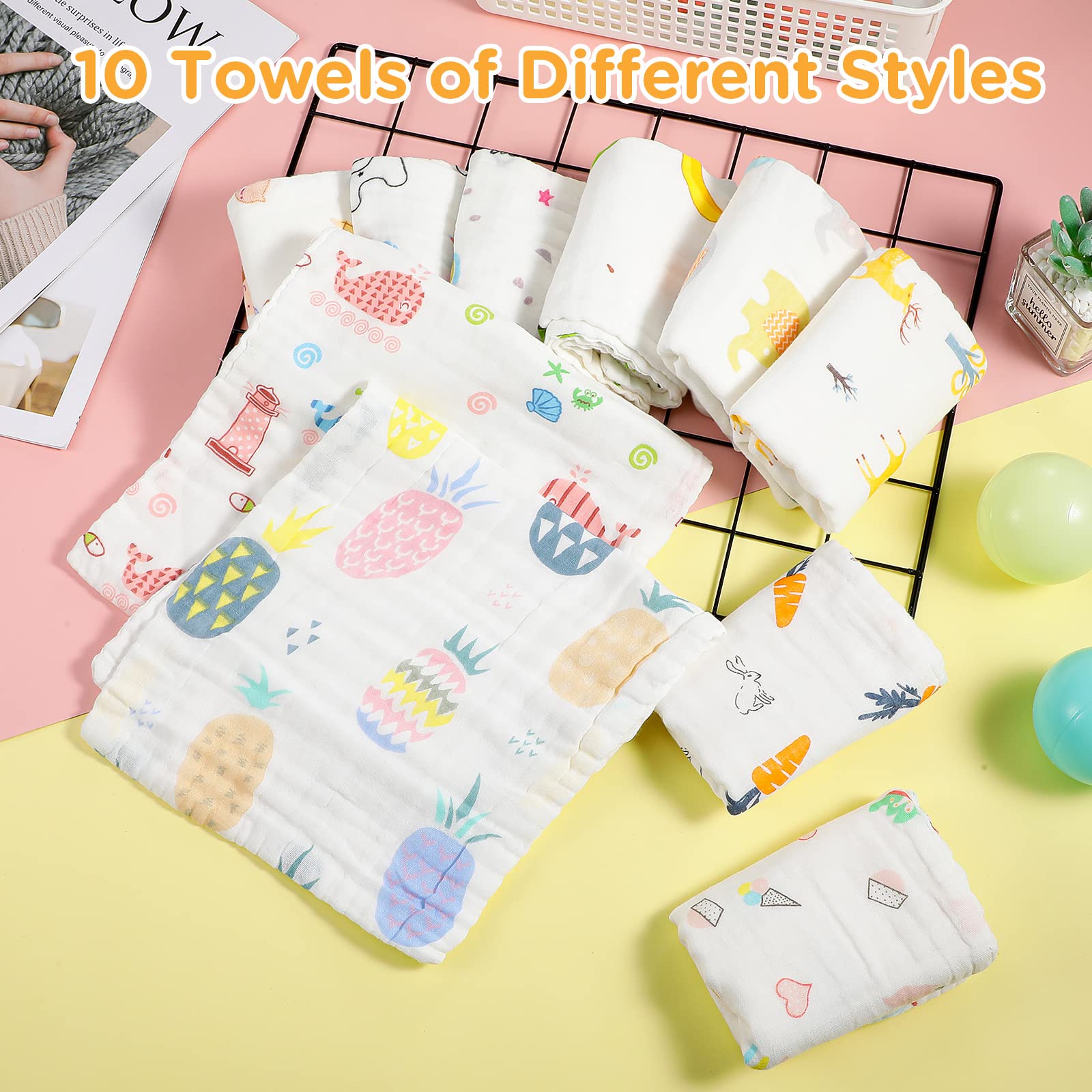 10 Pieces Baby Burp Cloth 10 x 20 inches 6 Layer Soft Absorbent Muslin Newborn Towel for Baby Shower Machine Washable, for Sensitive Skin Baby (Floral Pattern) 2