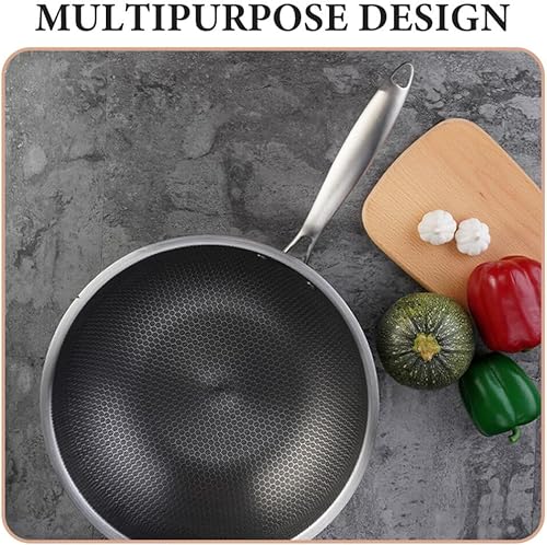 Miniatura 9 de DOITOOL Wok Pan para cocinar, sartén antiadherente para cocinar, wok de fondo plano para estufas eléctricas, de inducción y gas (plateado)