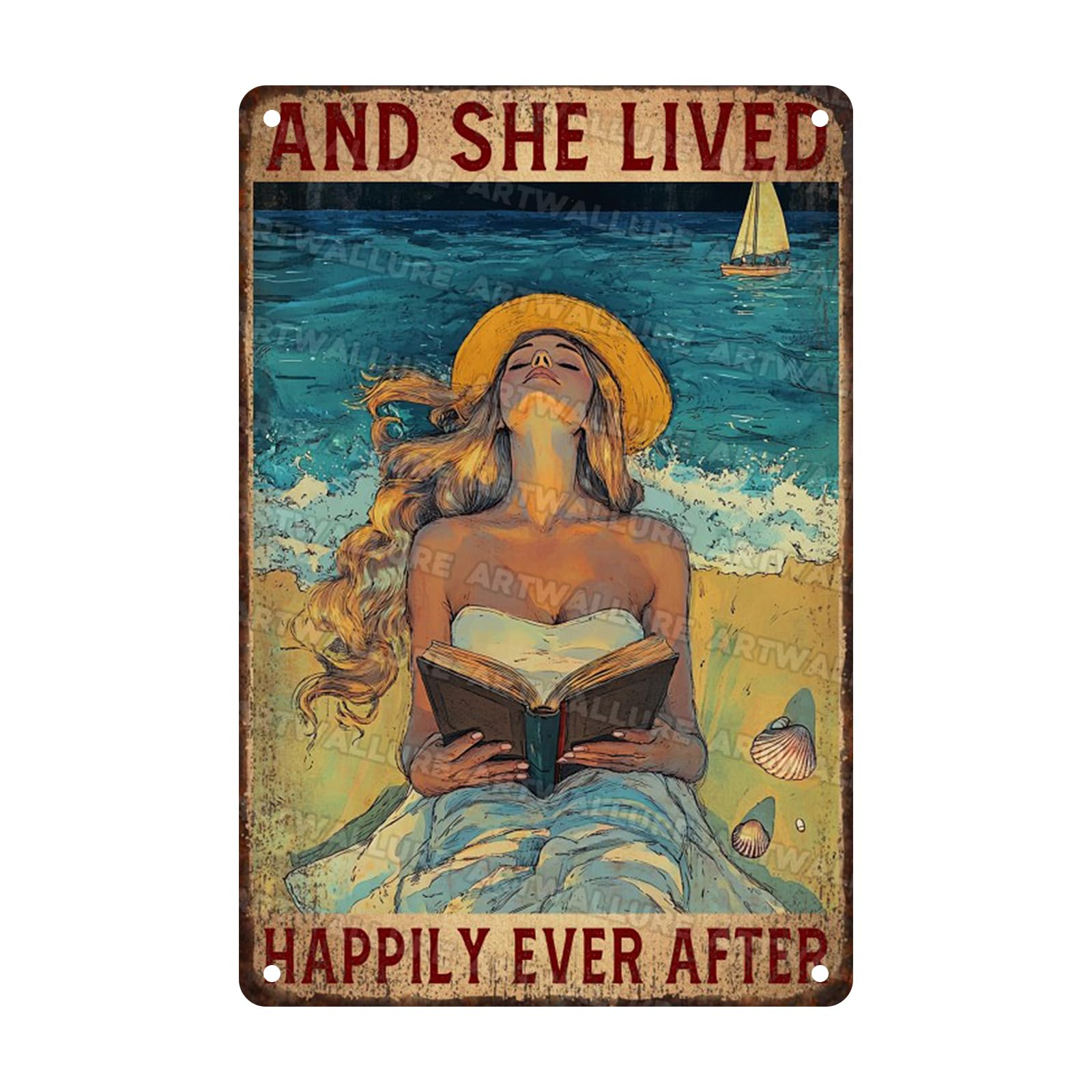 Anceky Retro Metal Tin Sign And She Lived Happily Ever After Metal Sign Retro Wall Decor For Farmhouse Bar Cafe Kitchen Backyard Window 12×8 Inch
