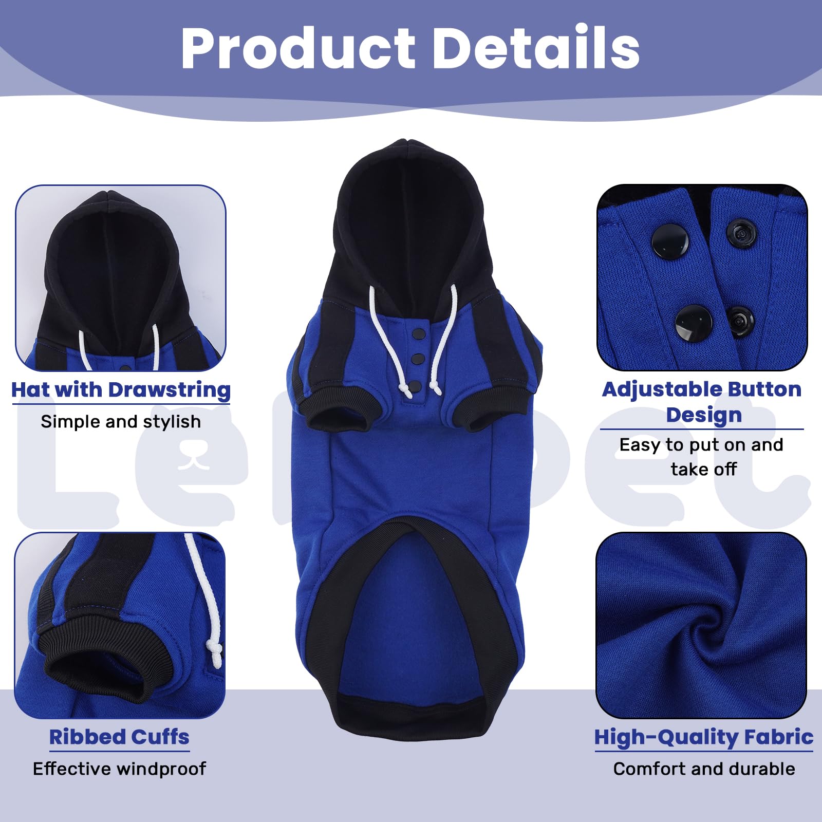 Lelepet Chandail à Capuche pour Teckel - Manteau Chaud en Polaire de Coton, Pull Imprimé pour Chiot, Tenue d'Hiver Douce, Bleu