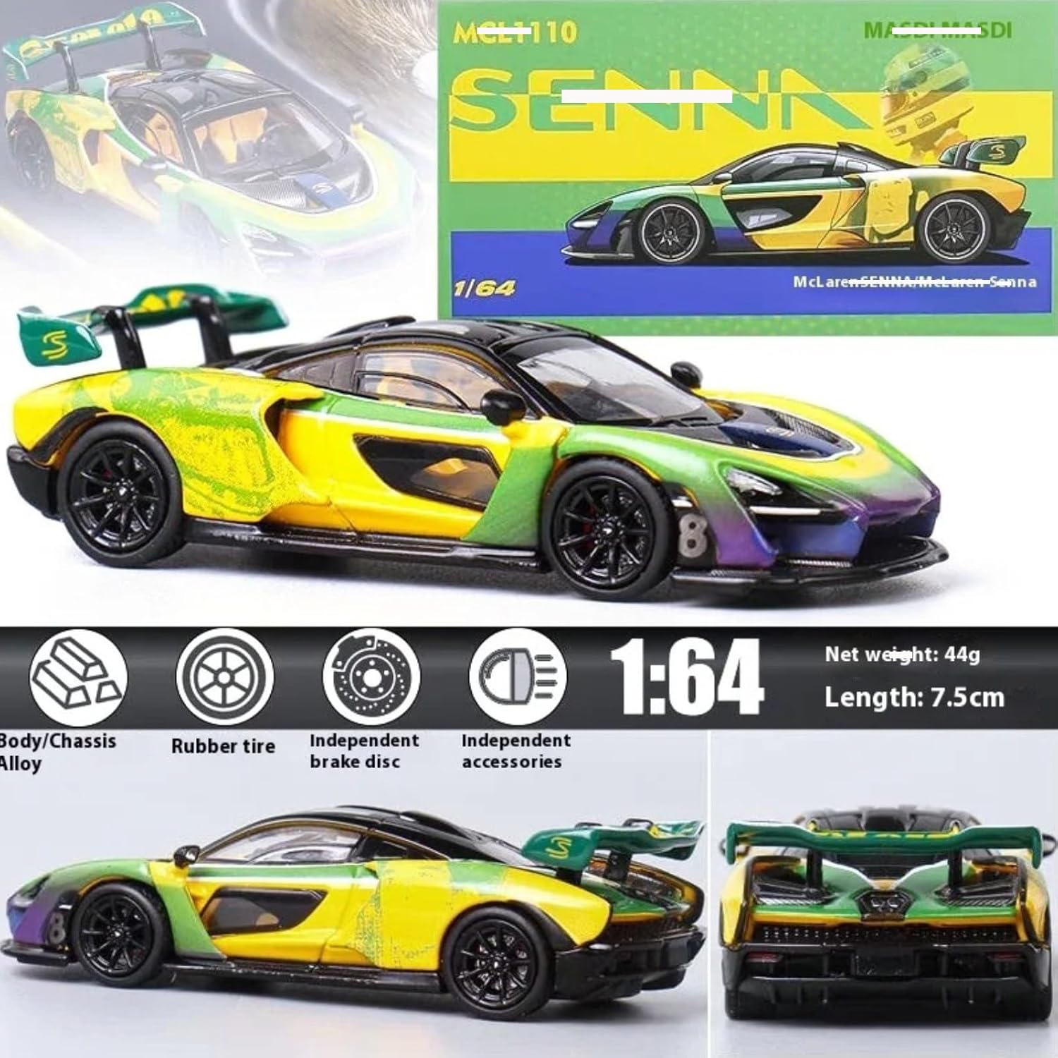 1/64 Mc1100 Senna Alloy Racing Car for Mclaren Senna 1110 Special Edition Sports Car Miniature Diecast Collection Gift