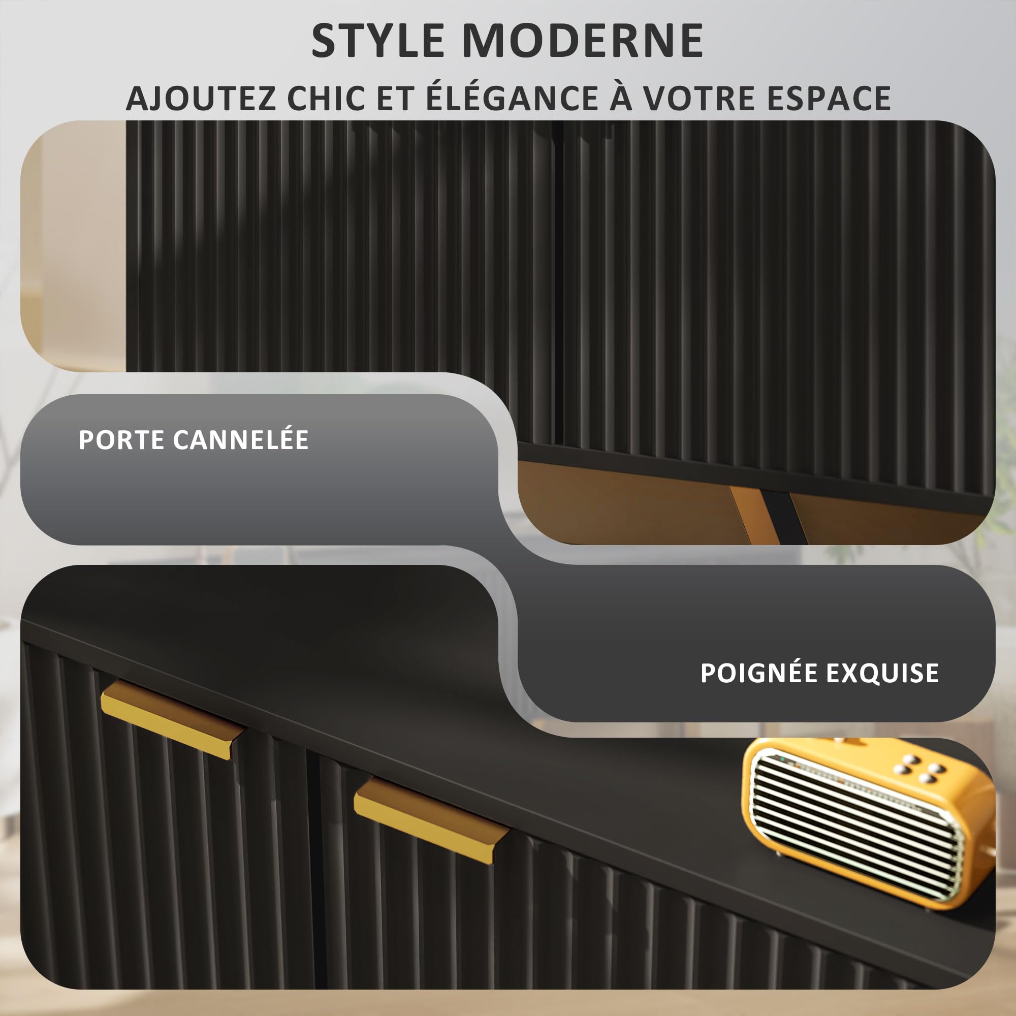 HOMCOM Meuble TV Bois Jusqu'à 70 Pouces 2 Portes 140 x 39 x 47 cm Noir