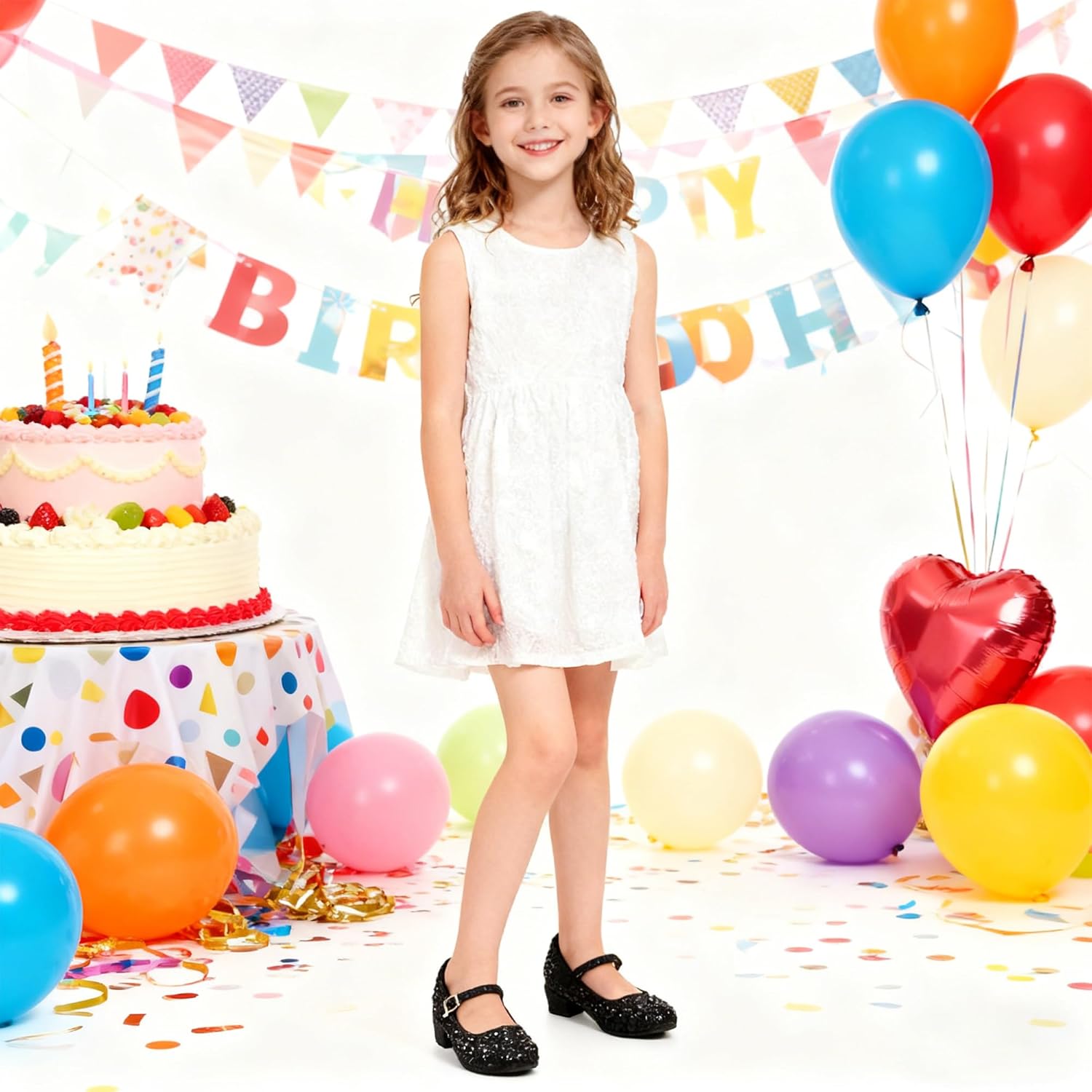 Girls Dress Shoes Mary Jane Shoes for Girls Sparkle Low Heel Hook and Loop Flats for School Wedding Party - Image 2