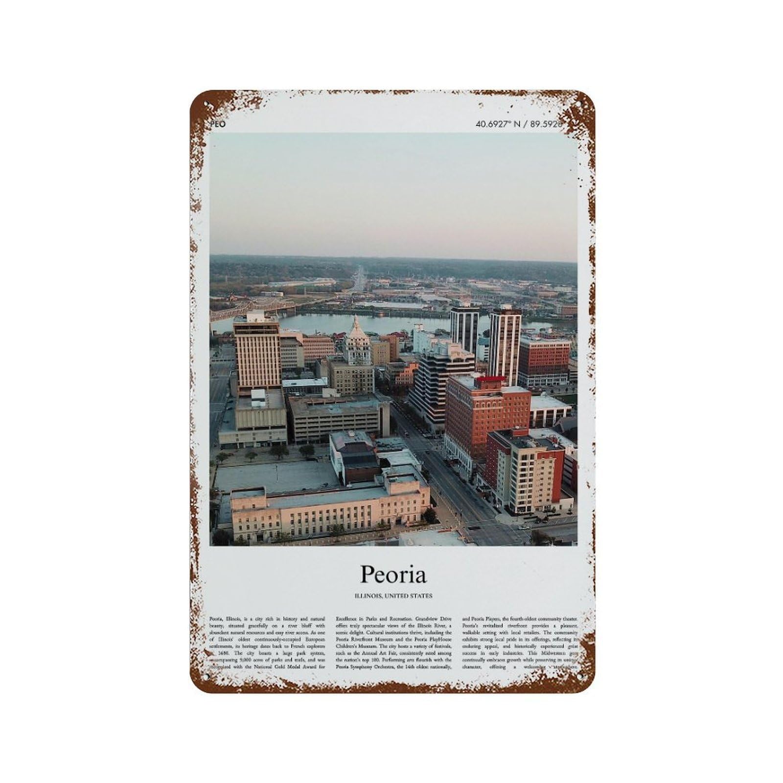 xiaoxiaoshen Peoria Illinois, United States, USA City Scenery Wall Decor Art Metal Tin Poster Modern Home Decor Art Home Bar Shop Decorations Vintage Sign 30x20cm