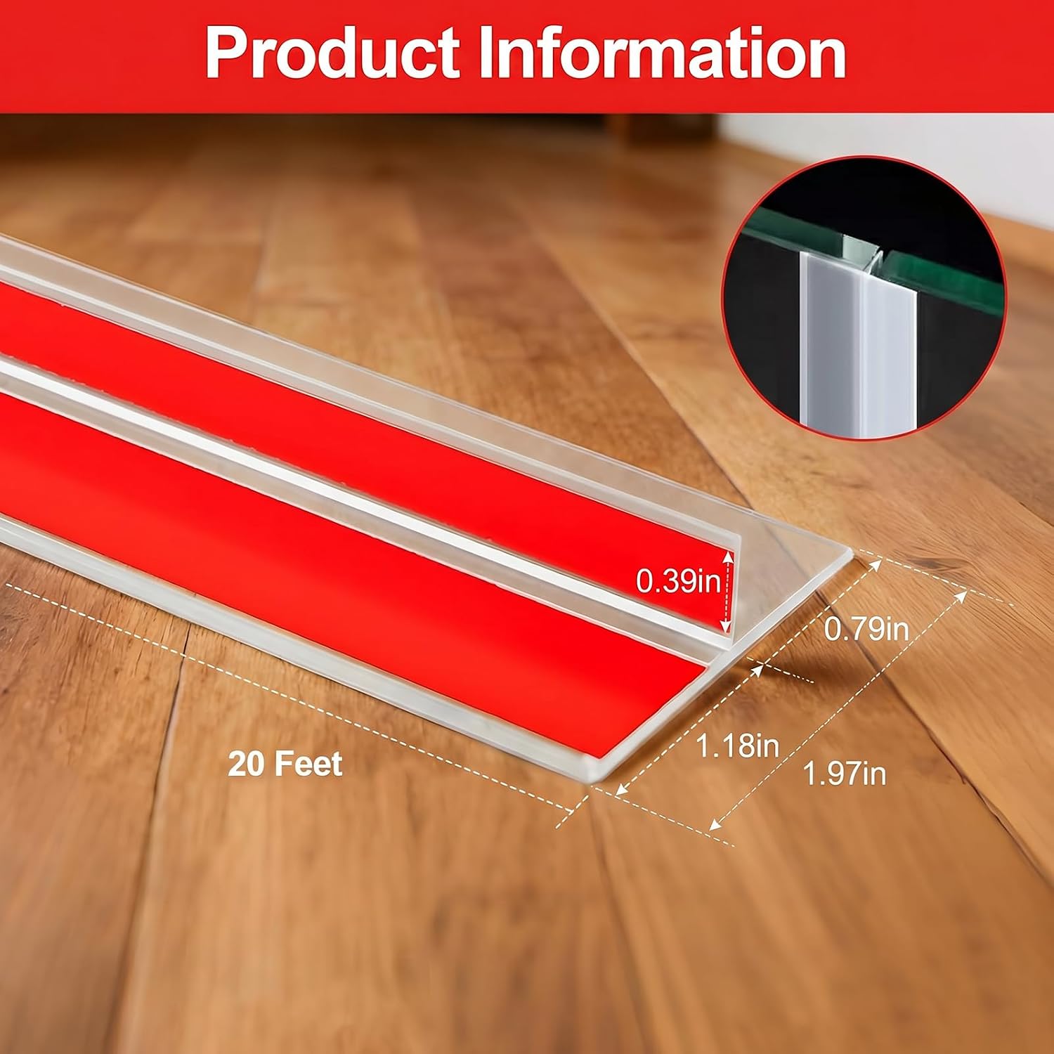20FT T-Type Clear Weather Stripping, 1.97" Wide Silicone Door Seal Strip, Heavy Duty T-Slot Door Gasket, Sound-Reducing & Windproof Draft Stopper, Discreet Gap Blocker for Doors and Windows