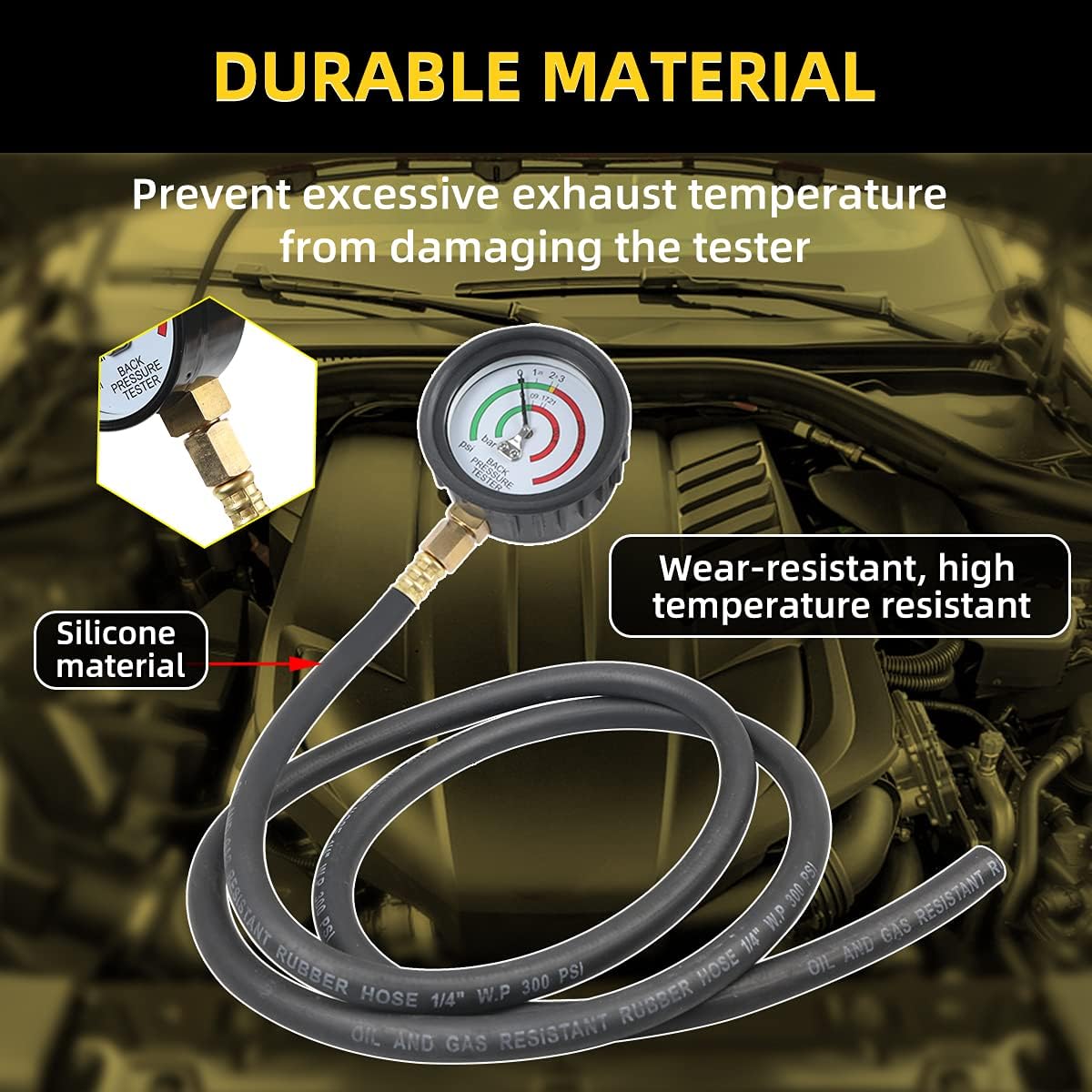 CMTOOL Exhaust Back Pressure Tester Kit with Carton Packaging, Professional Car Exhaust Back Pressure Gauge with 6-Foot Hose, with Adapter & Hose Clamp