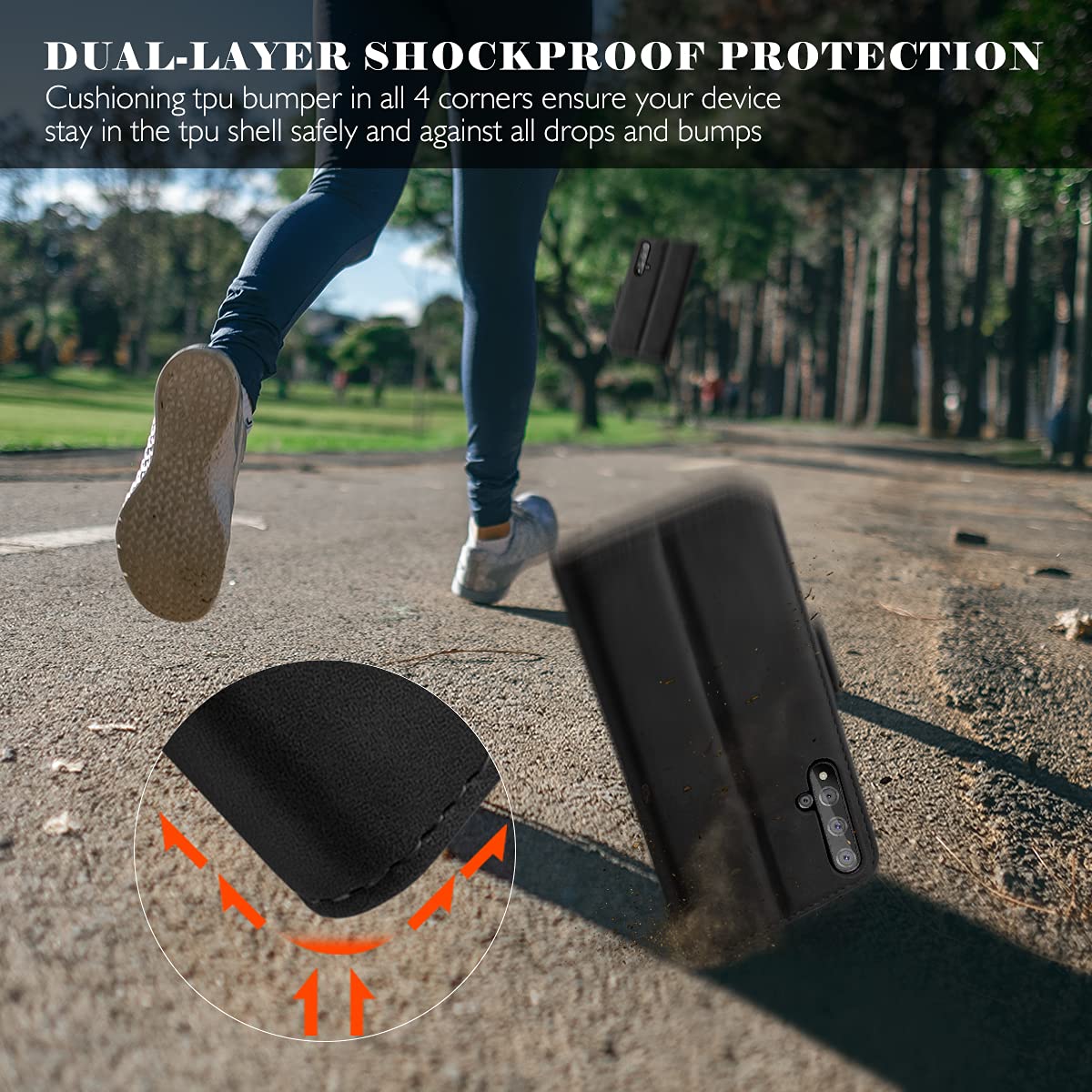 BoxTii Cover per Huawei Nova 5T / Honor 20, Custodia in PU Pelle Portafoglio per Huawei Nova 5T / Honor 20, Magnetica Cover a Libro con Slot per Schede, Nero