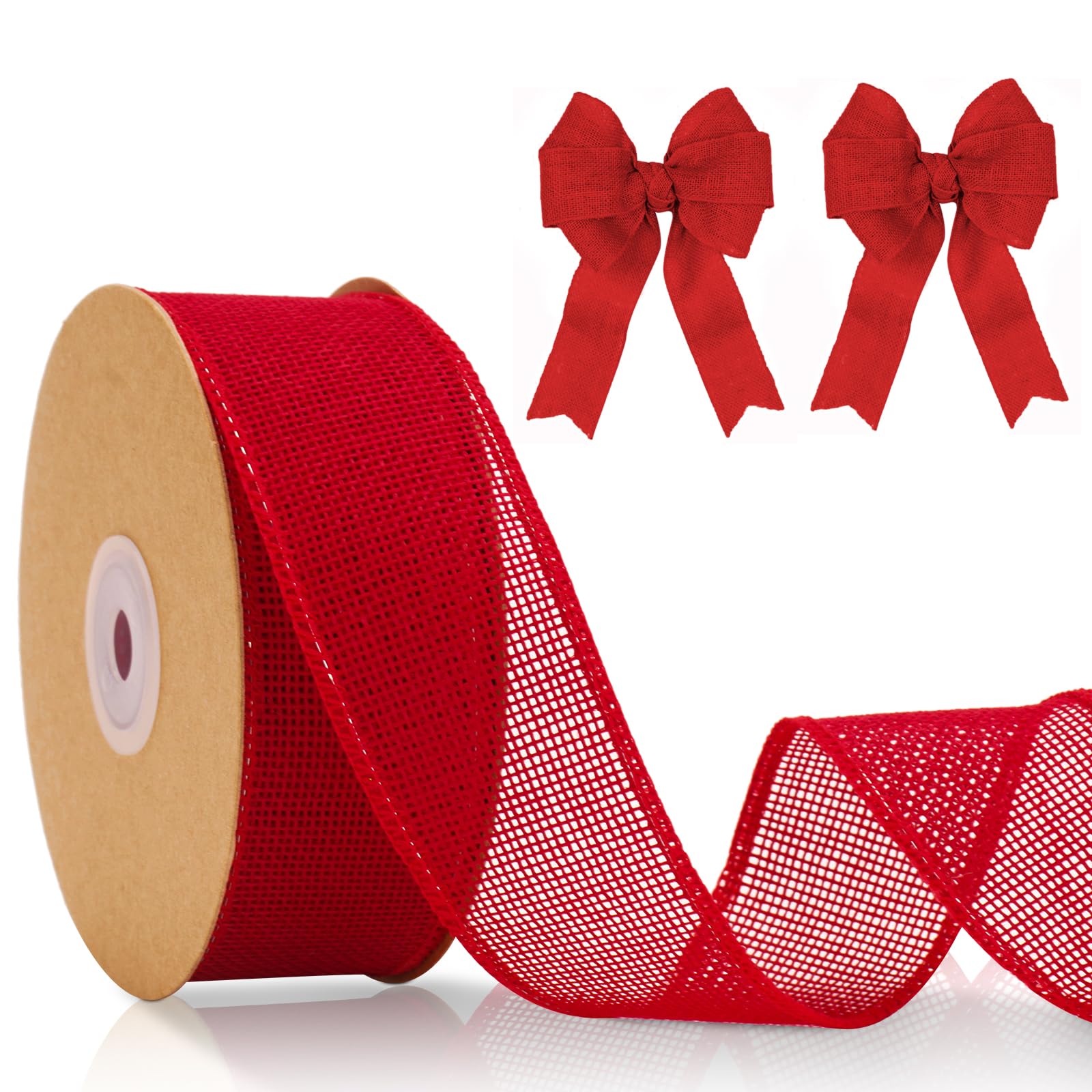 KINGLAKE Burlap Ribbon, 10m Red Wired Jute Hessian Ribbon for Wreath Bows Making Gift Wrapping, Xmas, Wedding Decoration