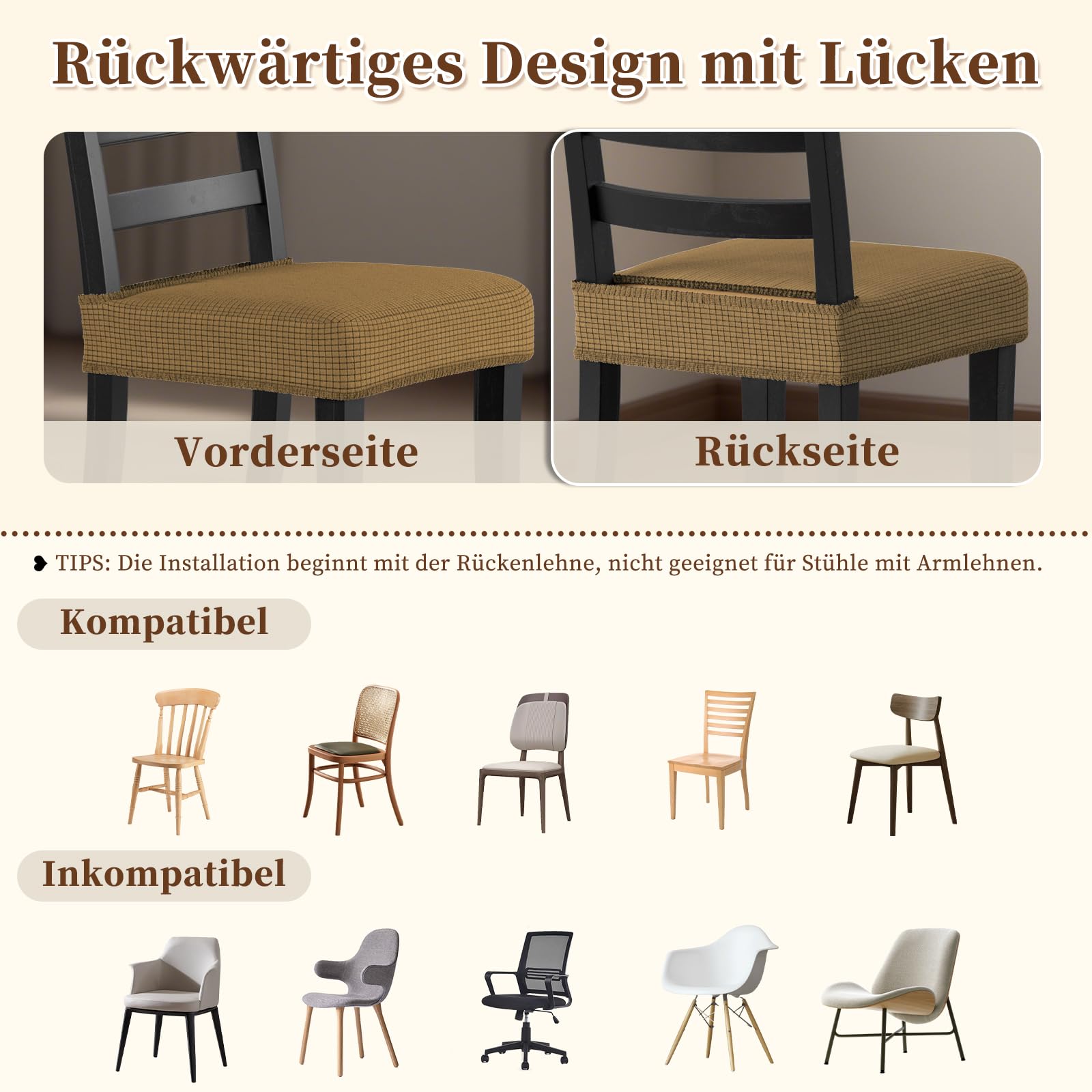 Stretch-Stuhlbezüge 4er Set – Elastische Sitzbezüge Für Esszimmerstühle Bis 48x48 Cm