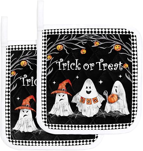 Juego de 2 soportes para ollas de Halloween para cocina, platos de sartén para horno, tapete a prueba de calor con lazo para colgar, agarraderas de disponible en Yaxa Costa Rica