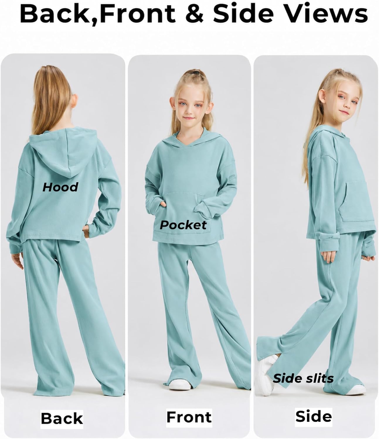 Girls 2 Piece Hoodie Bell Bottom Pants Outfit Set for Fall image 2