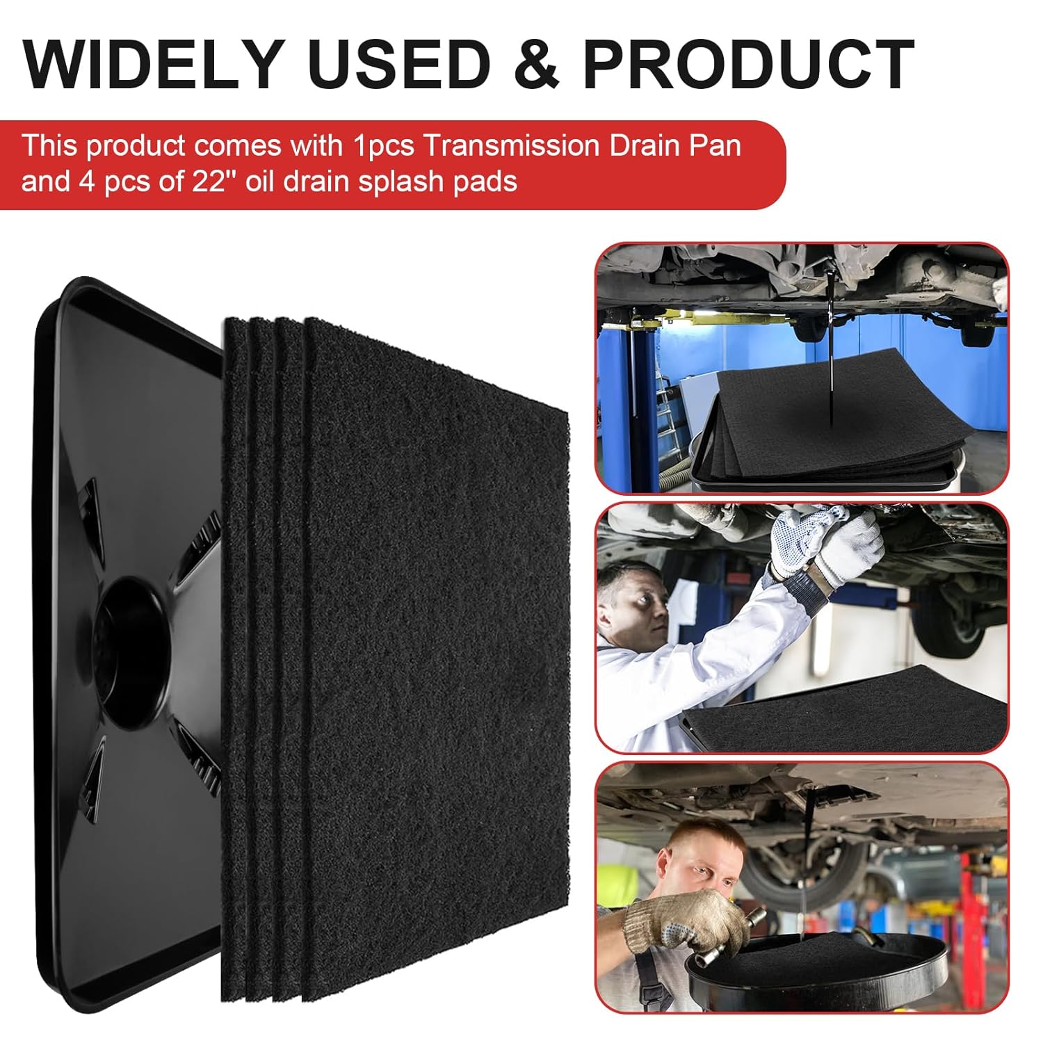 17892 Transmission Drain Pan for Lisle and 4 Pcs 22'' Oil Drain Splash Pad, 87031 87032 Large Transmission Fluid Pan Oil Drain Pan Suitable for Lisle Under Car and Most Transmission Drain Funnel