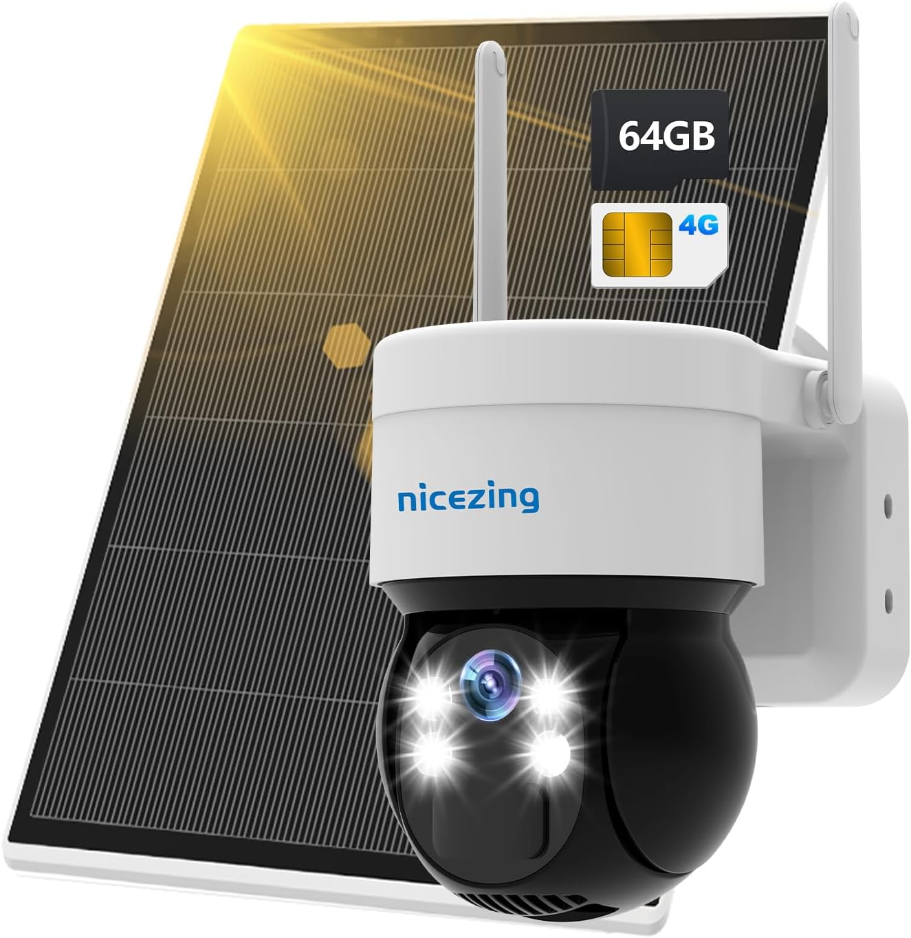 Caméra De Surveillance 4G Lte Avec Carte Sim, 2K Hd, Vision Nocturne Starlight, Fonction Audio