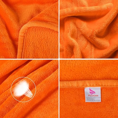 Miniatura 5 de PiccoCasa Manta de cama de forro polar, tamaño matrimonial, color naranja, de 13.32 ozm, suave y ligera, manta de franela de microfibra gruesa para