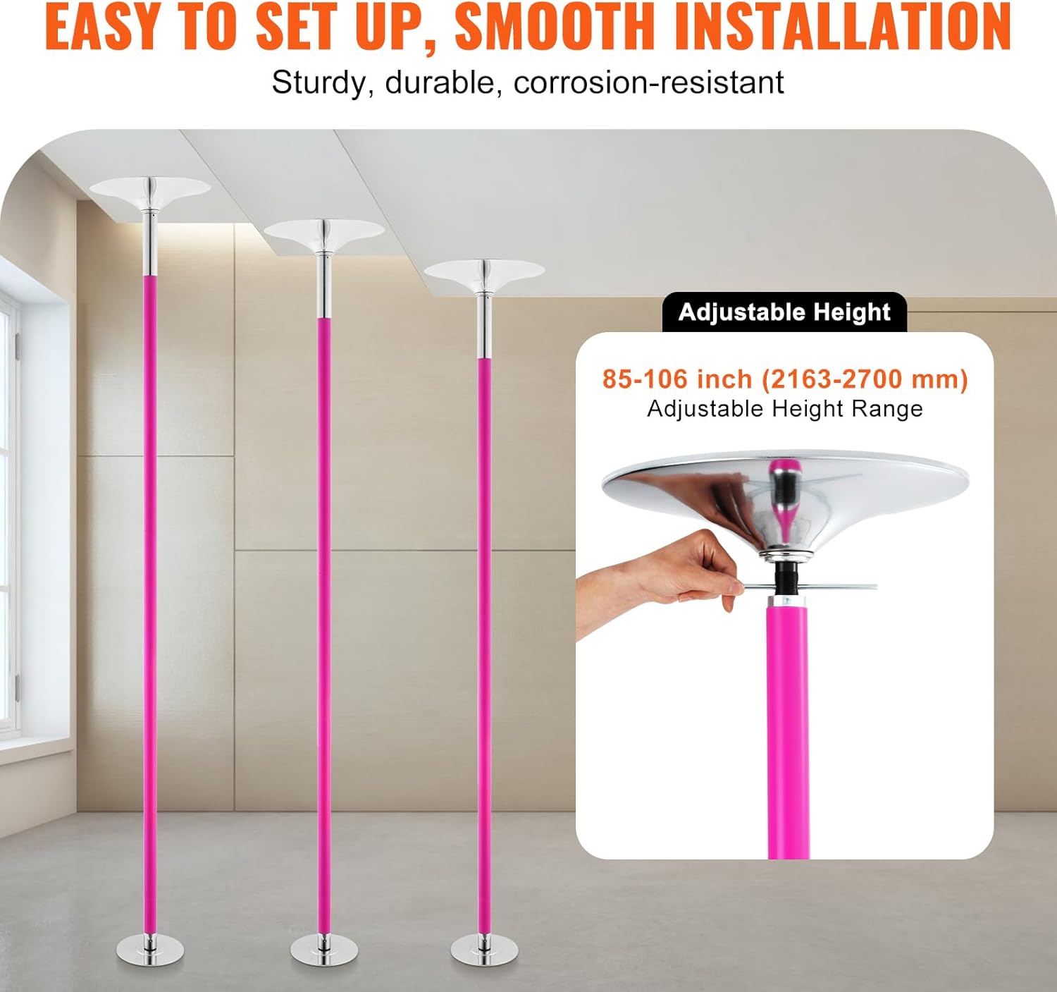 Happybuy Professional Dancing Pole Kit, 40mm Heavy-Duty Stainless Steel, Spinning Static, Portable & Removable, Height Adjustable, for Home Gym, Pink