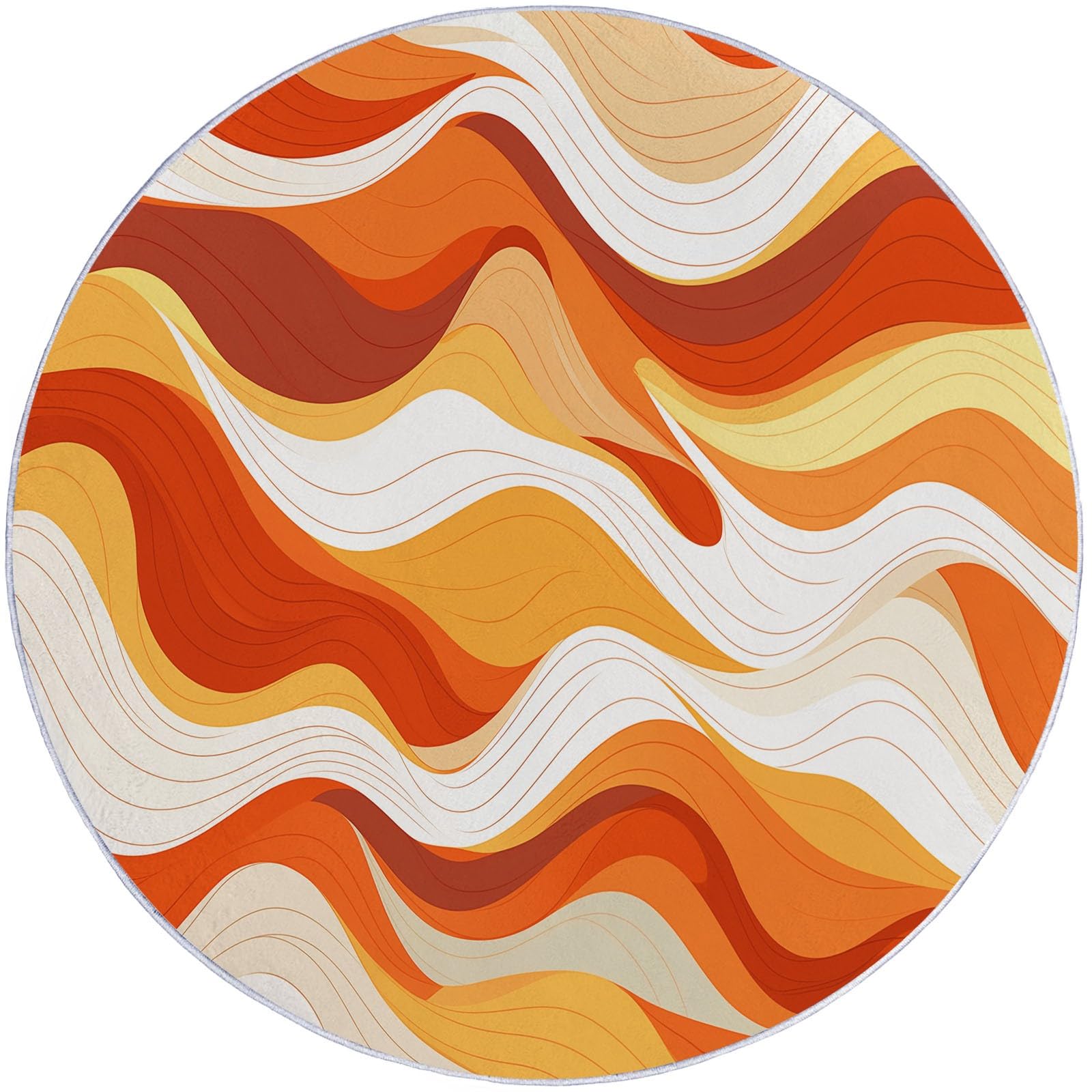 Tapis de salon orange et blanc rond 150 cm pour chambre