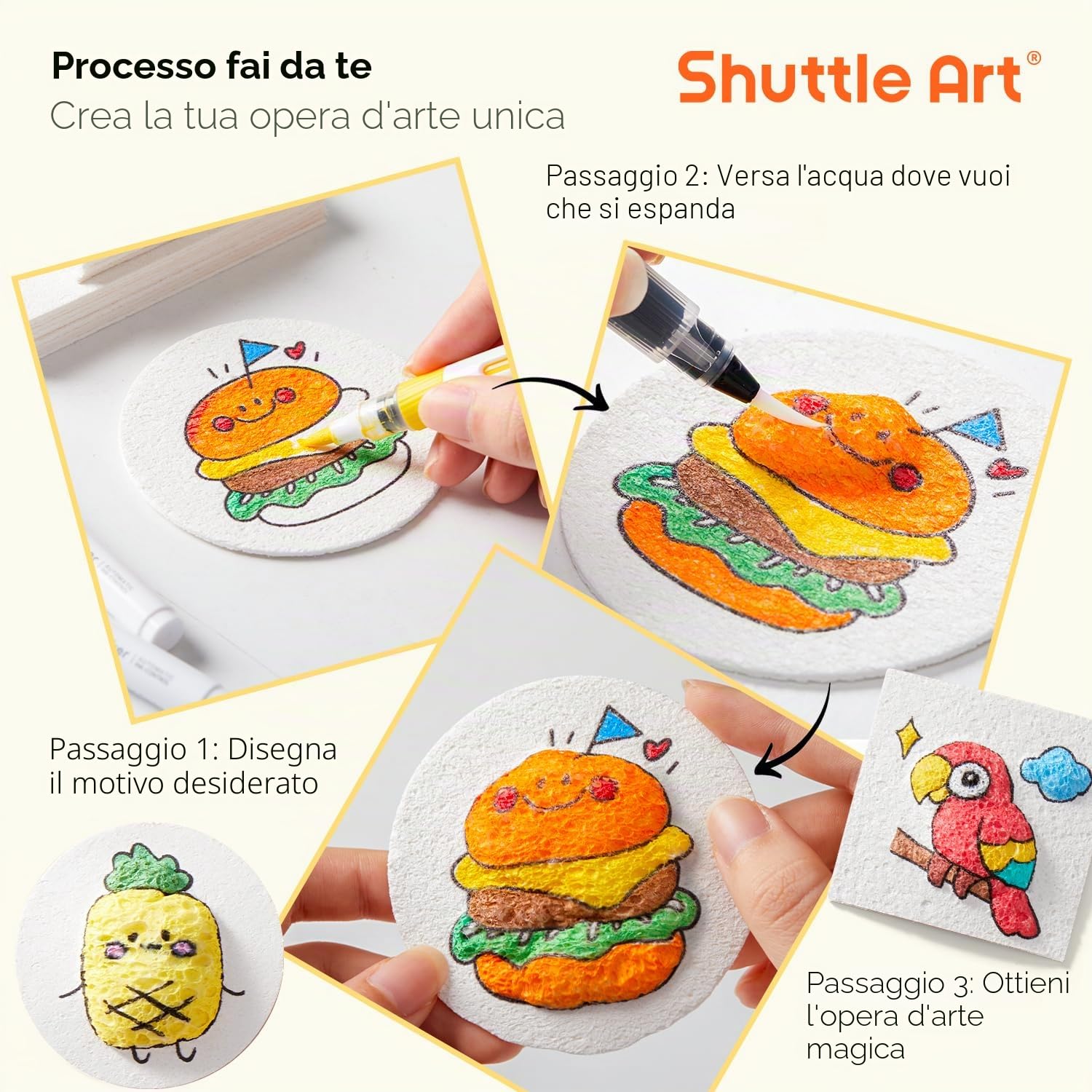Shuttle Art Kit di Pittura Magica Gonfiabile da 66 Pezzi, Kit di Pittura Magica 3D con Spugna e Texture con 60 Fogli di Carta Spugna, Set di Pittura per Adulti, Bambini 6-12, Artisti, Kit di Pittura
