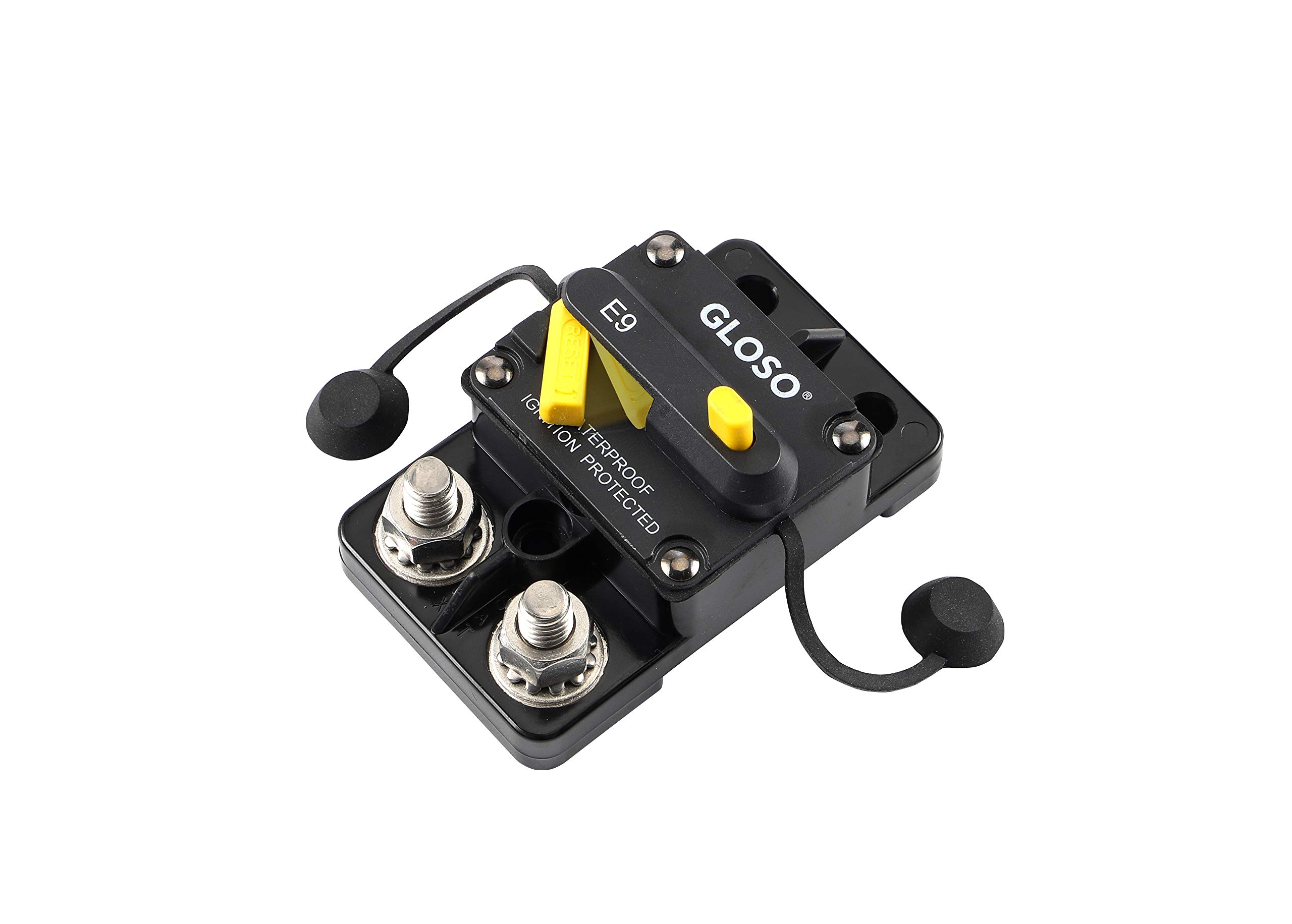 GLOSO Circuit Breaker E9C 175A Waterproof Auto Rese Breaker for Car Truck RV Automotive Marine Boat Trolling Motor & Custom Wiring Audio Battery Protection Side by Side Stud IP67 Hi-Amp (175A)