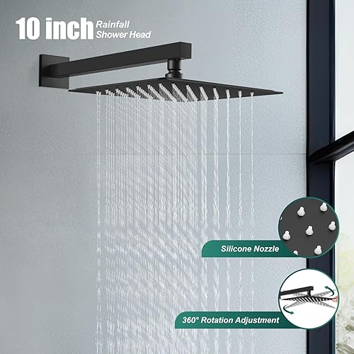 Miniatura 6 de Heyalan Sistema de ducha cuadrado con cabezal de ducha de lluvia, accesorio de grifo de ducha 2 en 1, rociador de ducha de mano áspero en válvula,