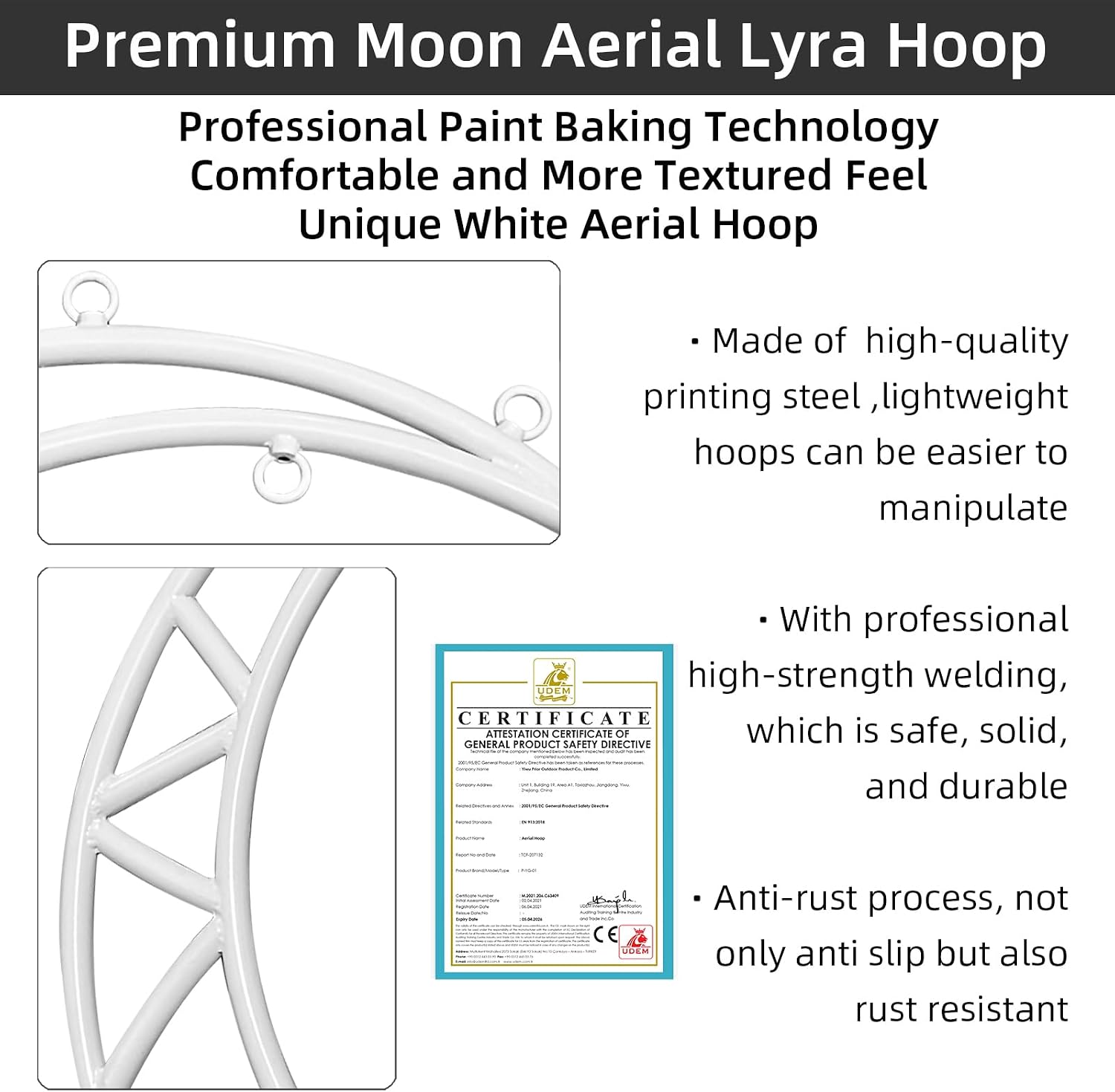 PRIOR FITNESS Aerial Moon Lyra Hoop Set, Classcial Aerial Ring Equipment with Complete Rigging Hardware, Circus Acrobatic Fitness Aerial Hoop Kit, Aerial Yoga Hoop Sling for Home,Gym, Club