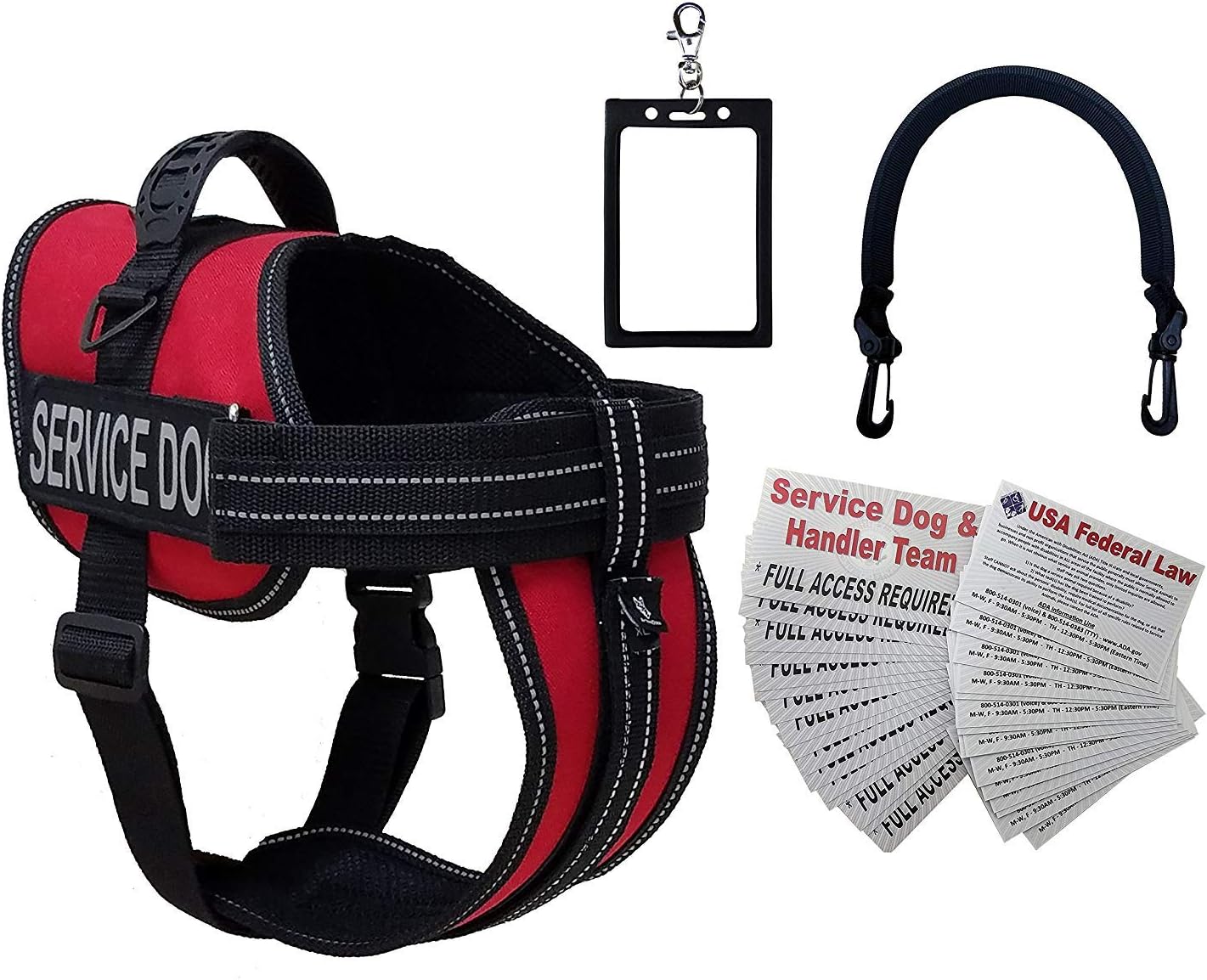 ActiveDogs Extra Large Service Dog Harness Vest - Includes Clip-on Bridge Handle, ID Carrier, ADA Cards, Reflective Patches - XL, Girth 29”-40”, Red