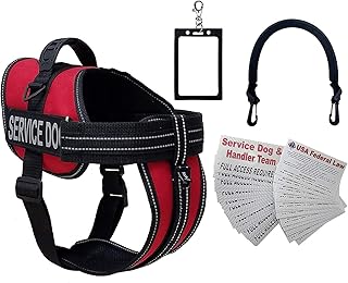 Activedogs Service Dog Vest Harness + Free Clip-on Bridge Handle + Free Clip-on ID Carrier + Free ADA Cards + Free Reflective Service Dog Patches (2XL (Girth 32â€-44â€), Red)
