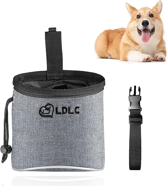 Grantop Dog Treat Bag, Waterproof Dog Training Pouch, Hand-Free Dog Walking Bag with Adjustable Waist Belt, Pet Puppy Treat Pouch Bag for Dog Training Walking Travel Outdoor Use(Grey)