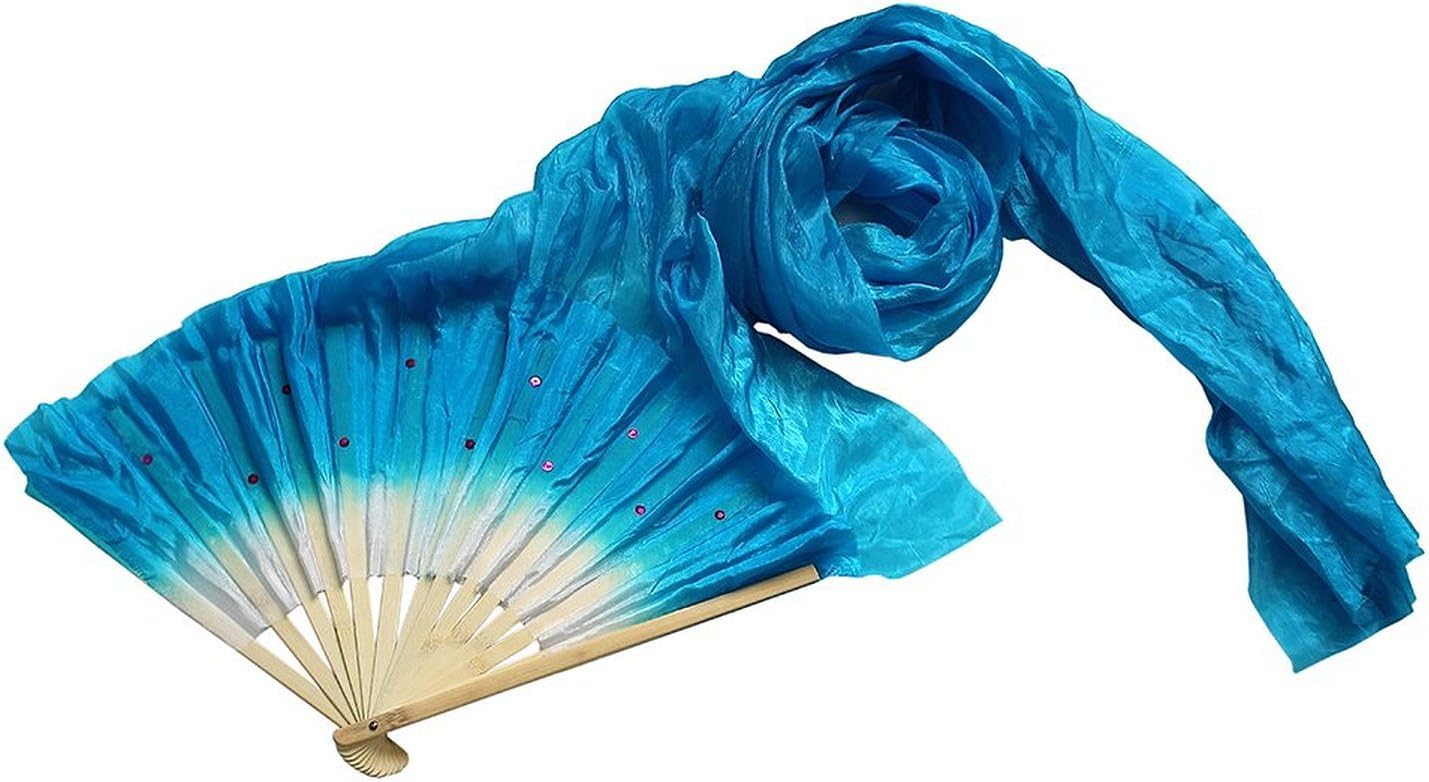 Eforstore 1.5M Dance Fan Veil Hand Made Belly Dancing Silk Bamboo Long Fans Veils Folk Art Chinese Yangko Party Stage Performance Foldable Fan Blue