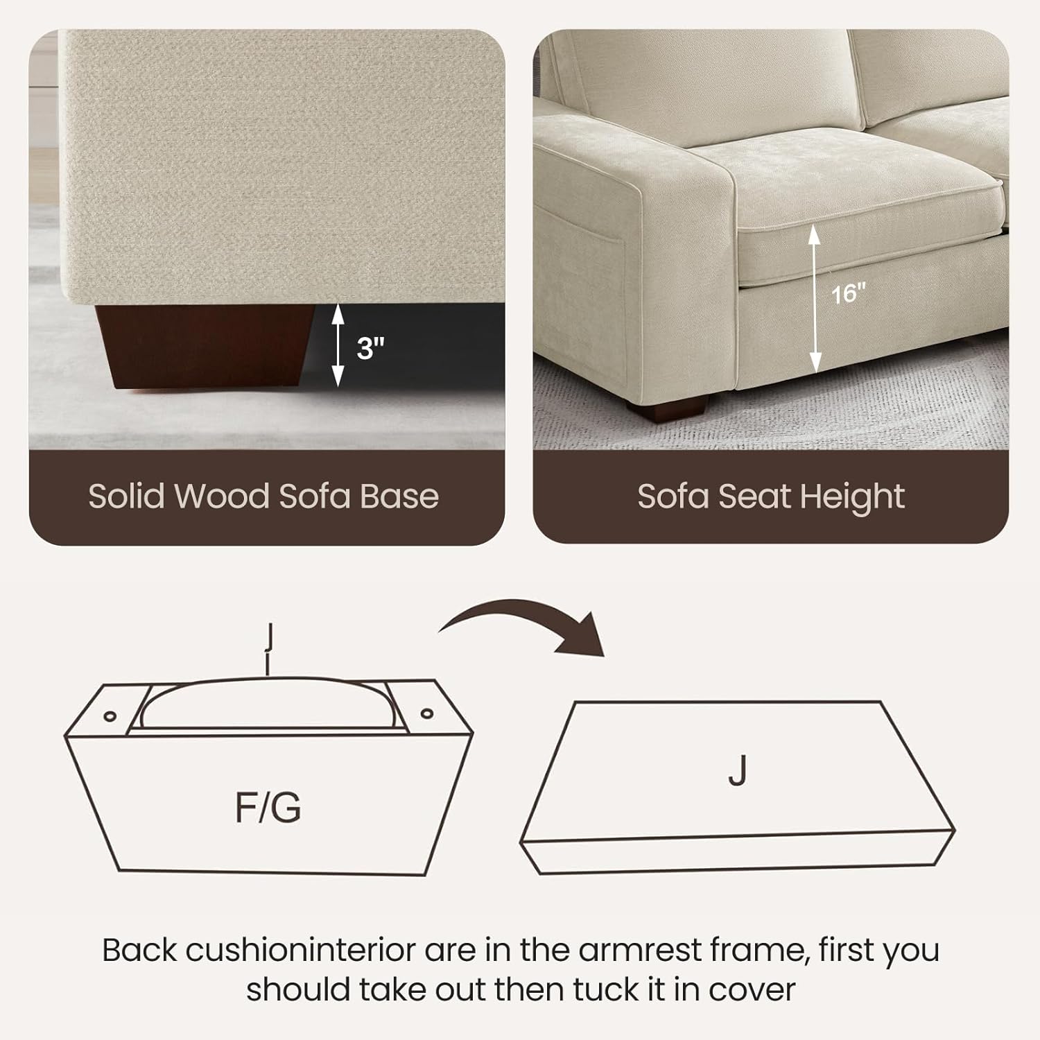 PARKOL 97" L-Shaped Sectional Couch with Storage, Sofa with Reversible Chaise, USB Type-C Charging, Chenille Fabric, Removable Covers, for Small Space, Apartment, Living Room (Beige, 53" Chaise) | Removable covers, Easy-clean, Small space fit