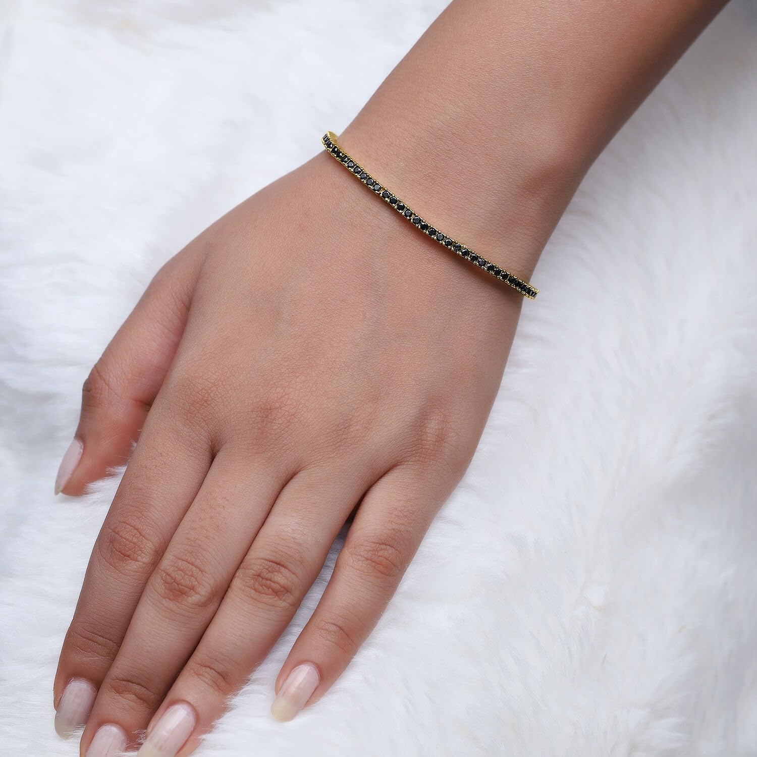 Black Moissanite Tennis Bracelet for Women, 18K Gold Plated 2.5MM Stacking Dainty Wedding Bracelets for Brides