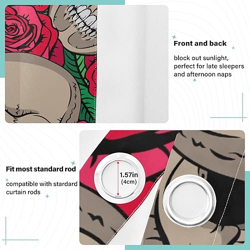 Miniatura 4 de Cortinas opacas con diseño de rosas rojas de calaveras de 84 pulgadas de largo para dormitorio y sala de estar, cortinas opacas con aislamiento