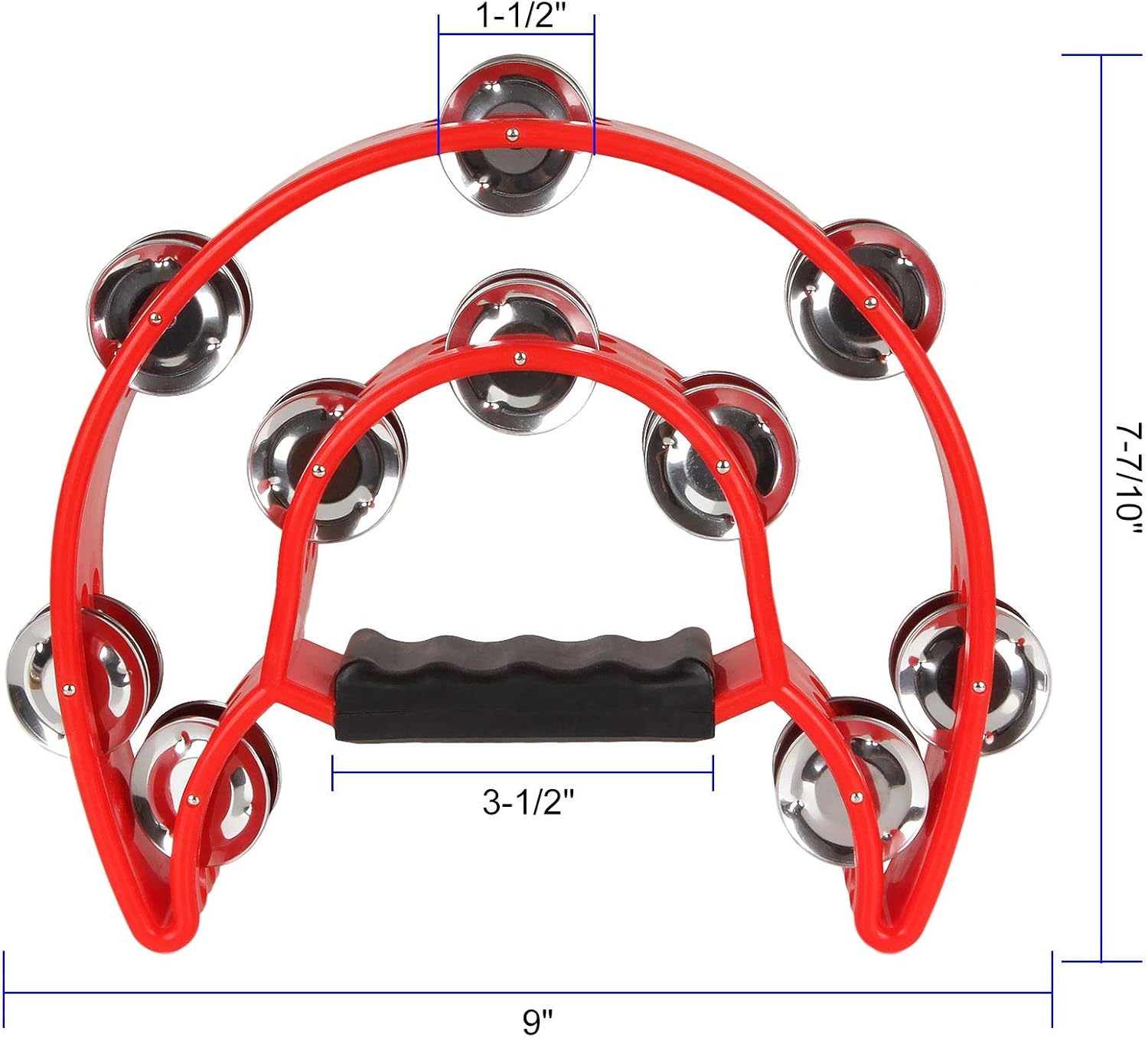 4 Pack 9" Double Row Tambourine Metal Jingles Hand Held Percussion Drum, Half Moon Musical Tambourine, Plastic Musical Percussion Tambourines Music Rhythm for KTV, Party, Multicolor