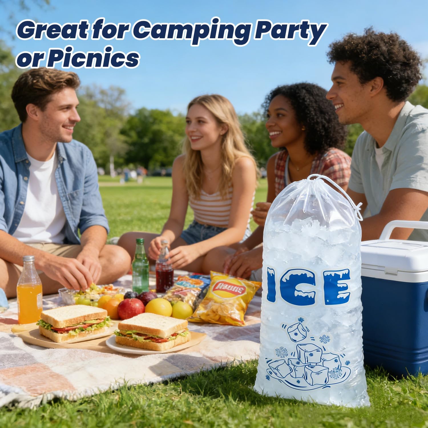 150 Pack Ice Bags 5lb with Drawstring Ice Bags for Ice Machine Thick Plastic Bags for Ice Reusable Ice Storage Bags Portable Heavy-Duty Ice Cub Bags for Freezer, 5LB