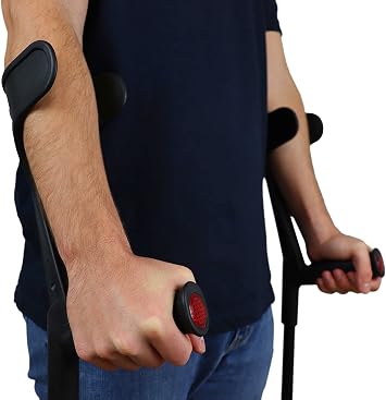 KMINA Forearm Crutches for Adults, Open Cuff, Wide Tips, Black (2 Units)