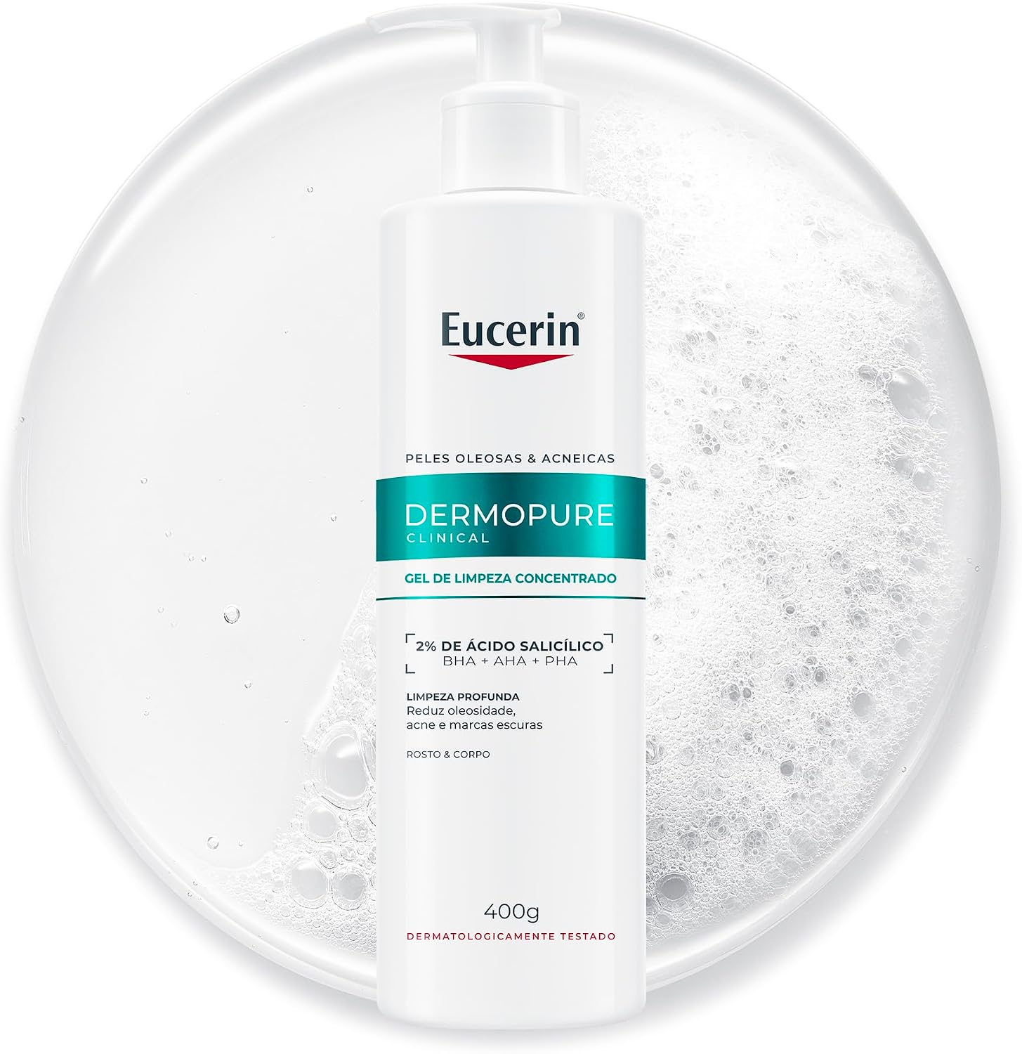 EUCERIN Gel de Limpeza Facial AntiAcne DermoPure Clinical Concentrado 400ml, Peles Oleosas e Acneicas