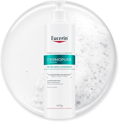 EUCERIN Gel de Limpeza Facial AntiAcne DermoPure Clinical Concentrado 400ml, Peles Oleosas e Acneicas