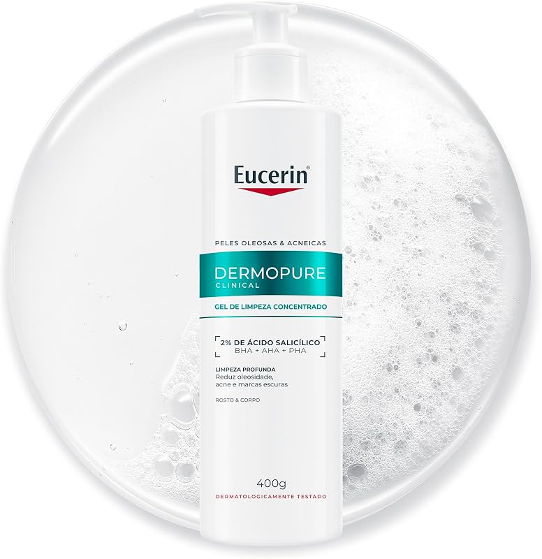 EUCERIN Gel de Limpeza Facial AntiAcne DermoPure Clinical Concentrado 400ml, Peles Oleosas e Acneicas