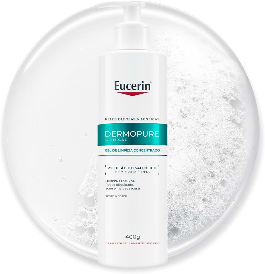 EUCERIN Gel de Limpeza Facial AntiAcne DermoPure Clinical Concentrado 400ml, Peles Oleosas e Acneicas