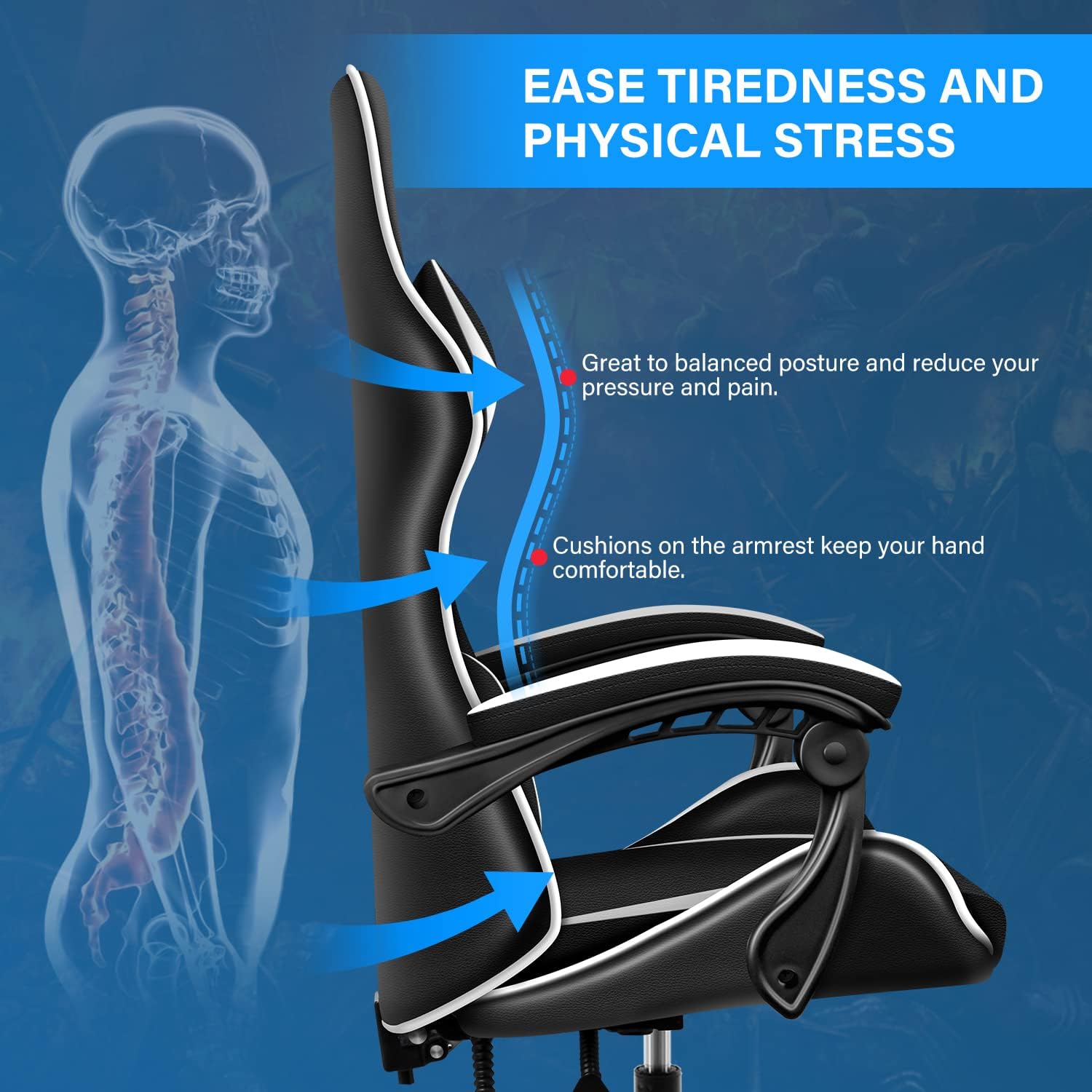 YSSOA Gaming Office Chair, Black/White Without footrest