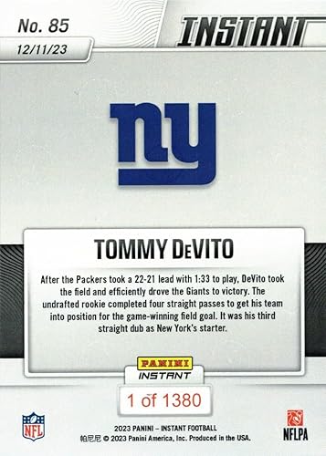 Miniatura 2 de 2023 Panini Instant Football #85 Tommy DeVito Rookie Card Giants - Only 1,380 made