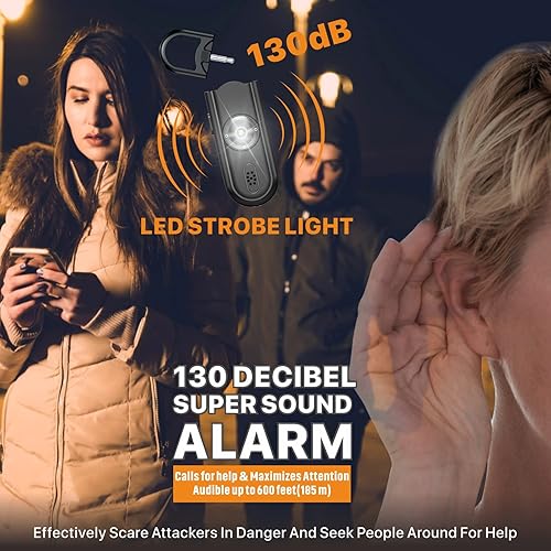 Miniatura 2 de Safe Sound - Alarma personal de 2 unidades de 130 dB con canción de sirena de emergencia con luz LED estroboscópica, sirena de seguridad de sonido