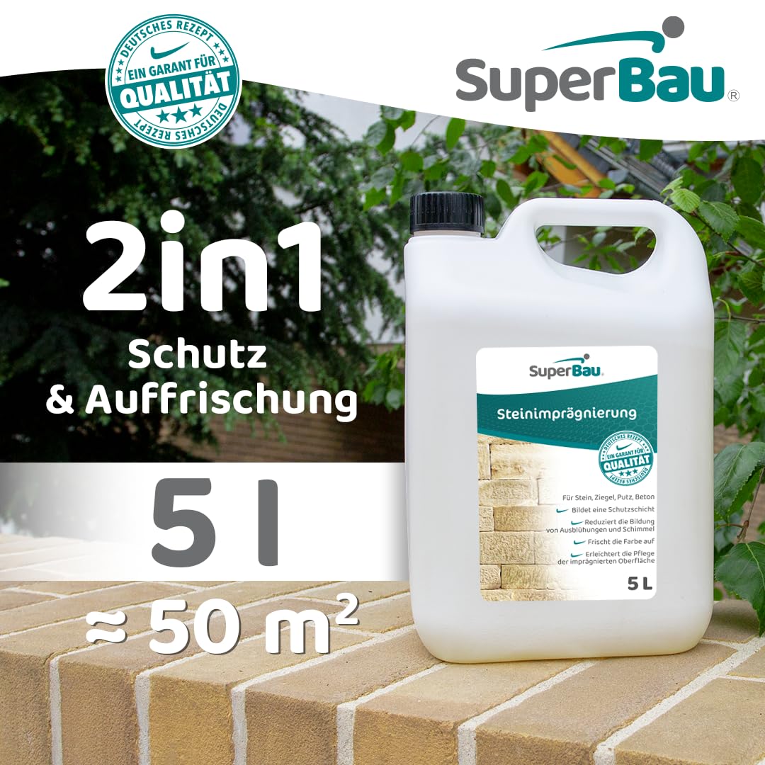 Steinimprägnierung 20L, Außen & Innen, Steinversiegelung für Naturstein, Stein, Klinker & Putz, Benzin- & Lösemittelfrei, Imprägniermittel gegen Grünbelag, für Steinplatten, Pflasterstein