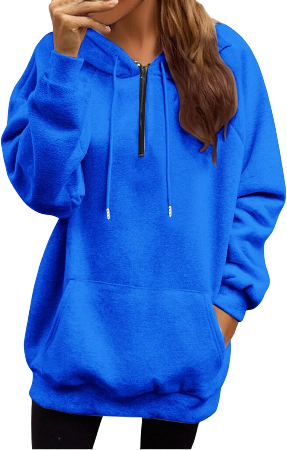 Womens Sweatshirt Oversized Long Sleeve Quarter Zip Drawstring Hoodies Casual Loose Fall Comfy Baggy Pullover Tops