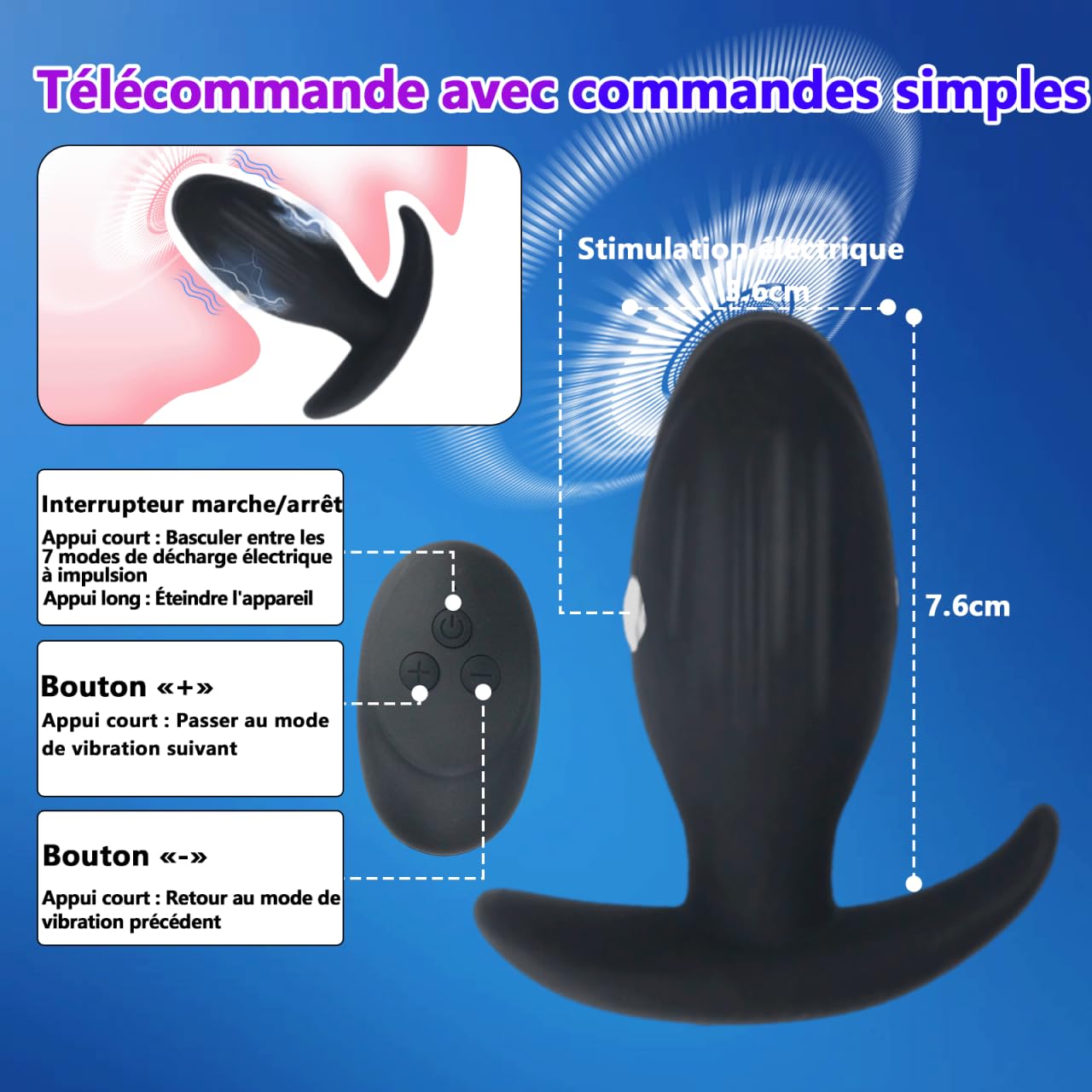 Électrostimulation Plug Anal Vibromasseurs Sex Toys Anals Plug Vibrant avec 7 Modes de Vibration et 7 Modes de Choc Electrique Télécommande Silicone Butt Plugs Anale, Prostate Homme SM Jouets Sexuels