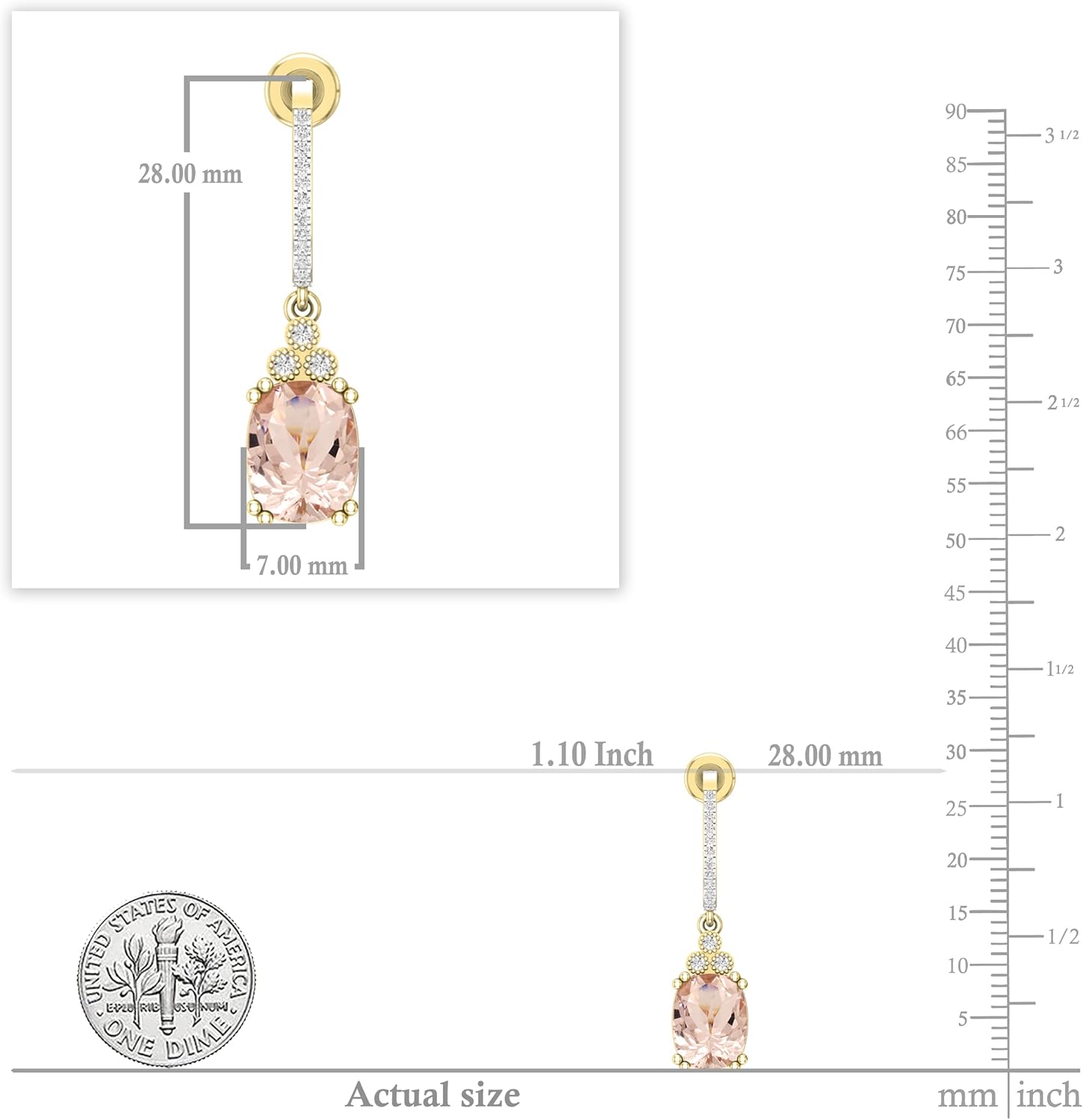 Dazzlingrock Collection 9x7mm Cushion Stone & Round White Diamond J-Shape Dangle Drop Earrings for Women with 14K Solid Yellow Gold