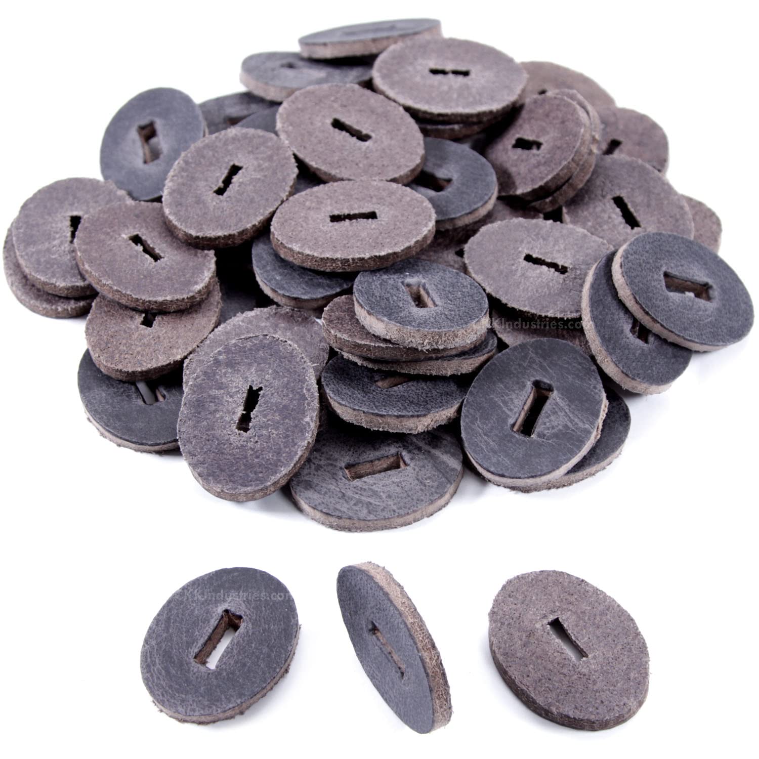 Water Buffalo Leather Handle Washers - Oval Shape - (1.30 x 1.00 x .125) - (Crazy Horse Gray) - USA Made - (for Knife Making & Hobby) - (50 Pack)