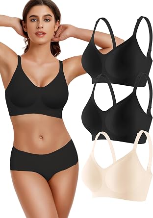 3-Pack Wireless Womens Bras No Underwire Seamless Jelly Bra Light Support Pullover Bralette Ultra Comfort Tshirt Bra