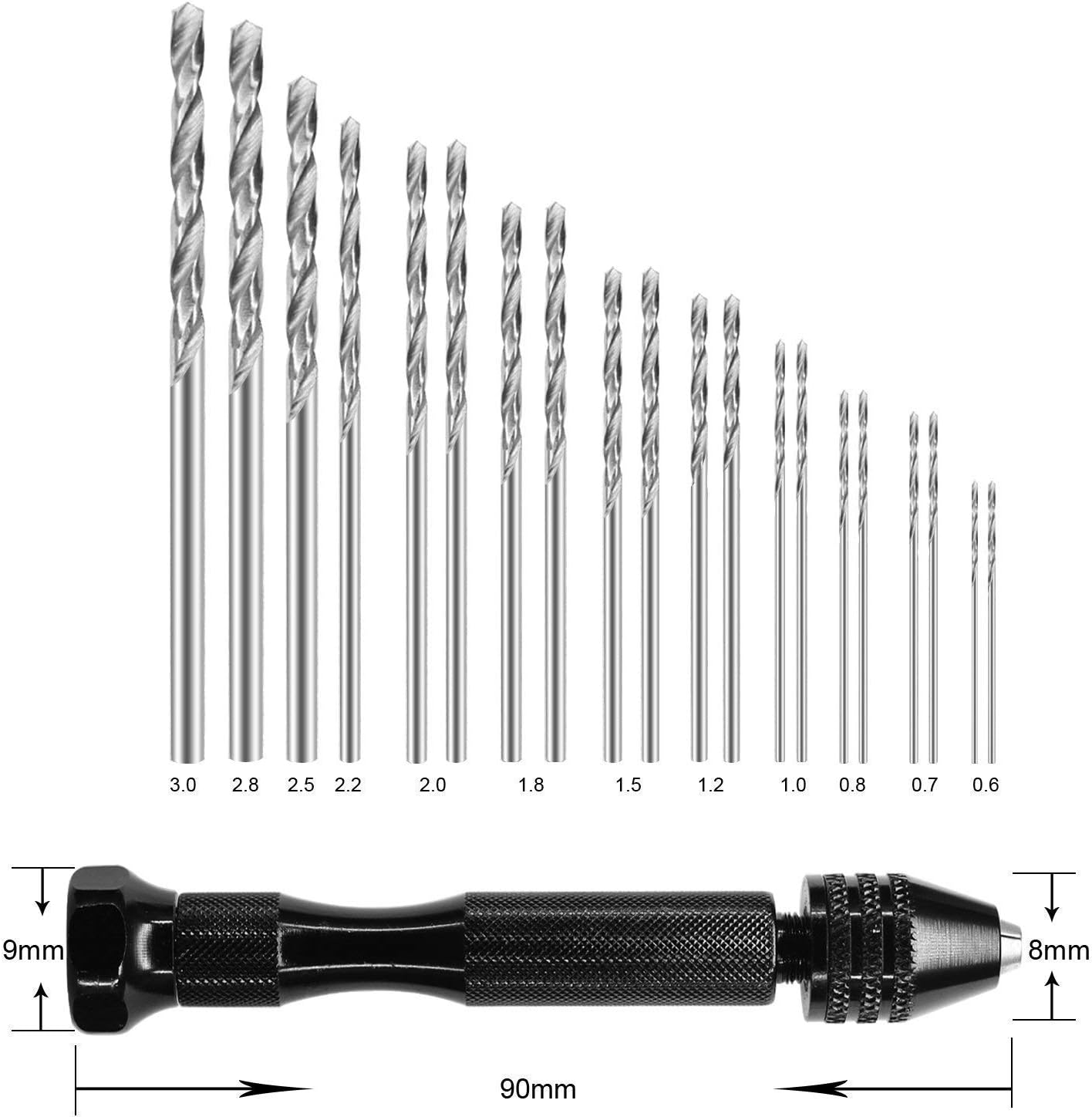 Pin Vise Hand Drill Bits, Micro- Twist Drill Bits Set with Precision Hand Pin Vise Rotary Tools for Wood, Jewelry, Plastic Etc Tool Drill Bit