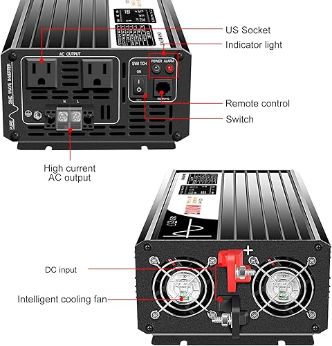 Miniatura 10 de Xijia 1000 W de onda sinusoidal pura energía solar DC 12V RV convertidor a CA 120V 60HZ convertidor solar para uso doméstico coche (DC12V (rango
